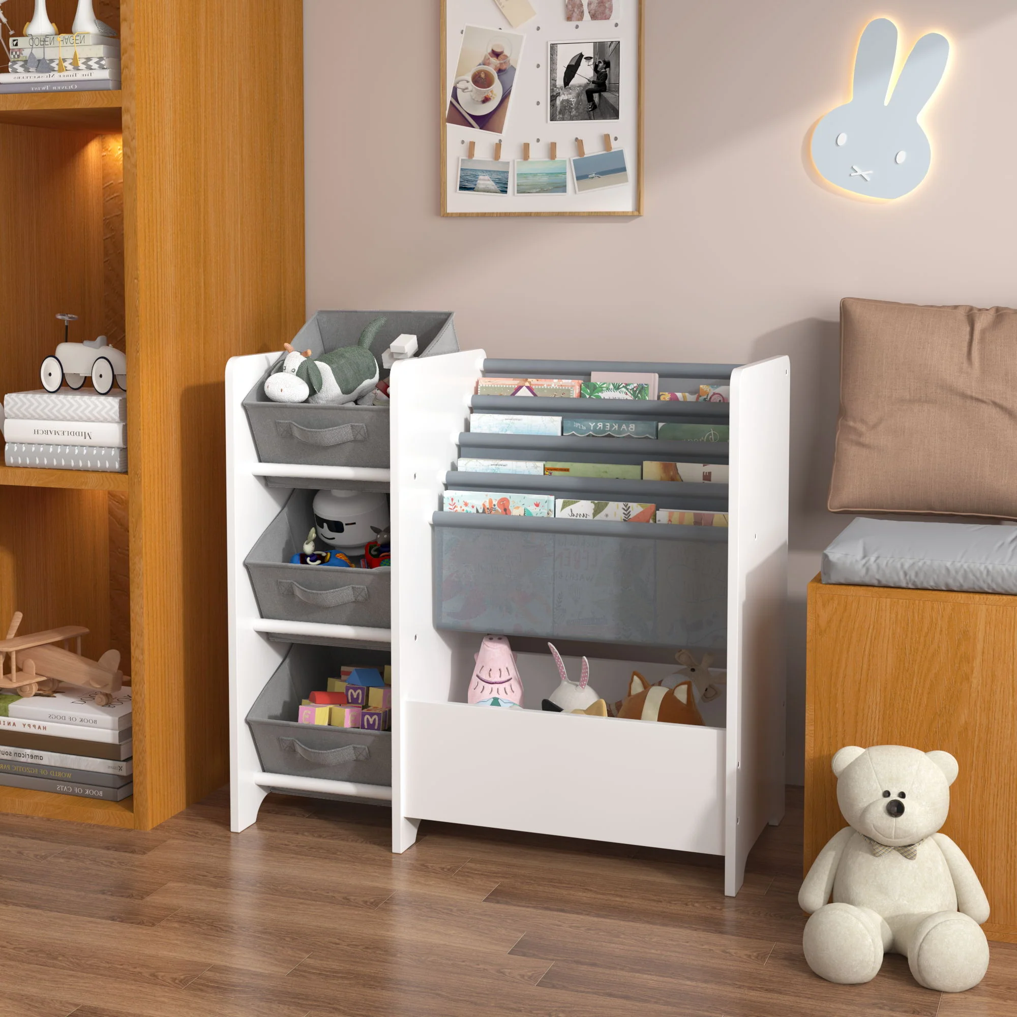 Bookshelf And Toy Storage Organizer, Multifunctional 4 Tier With 3 Collapsible Drawers - White - Image 3