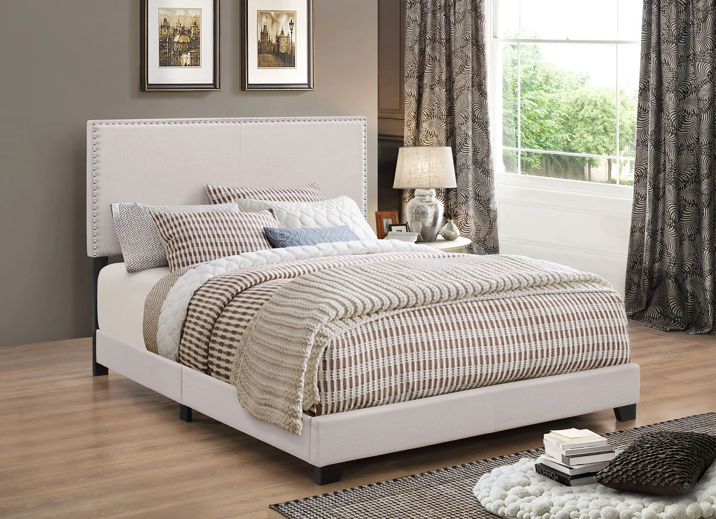 Boyd Upholstered Full Panel Bed in Ivory - Image 3