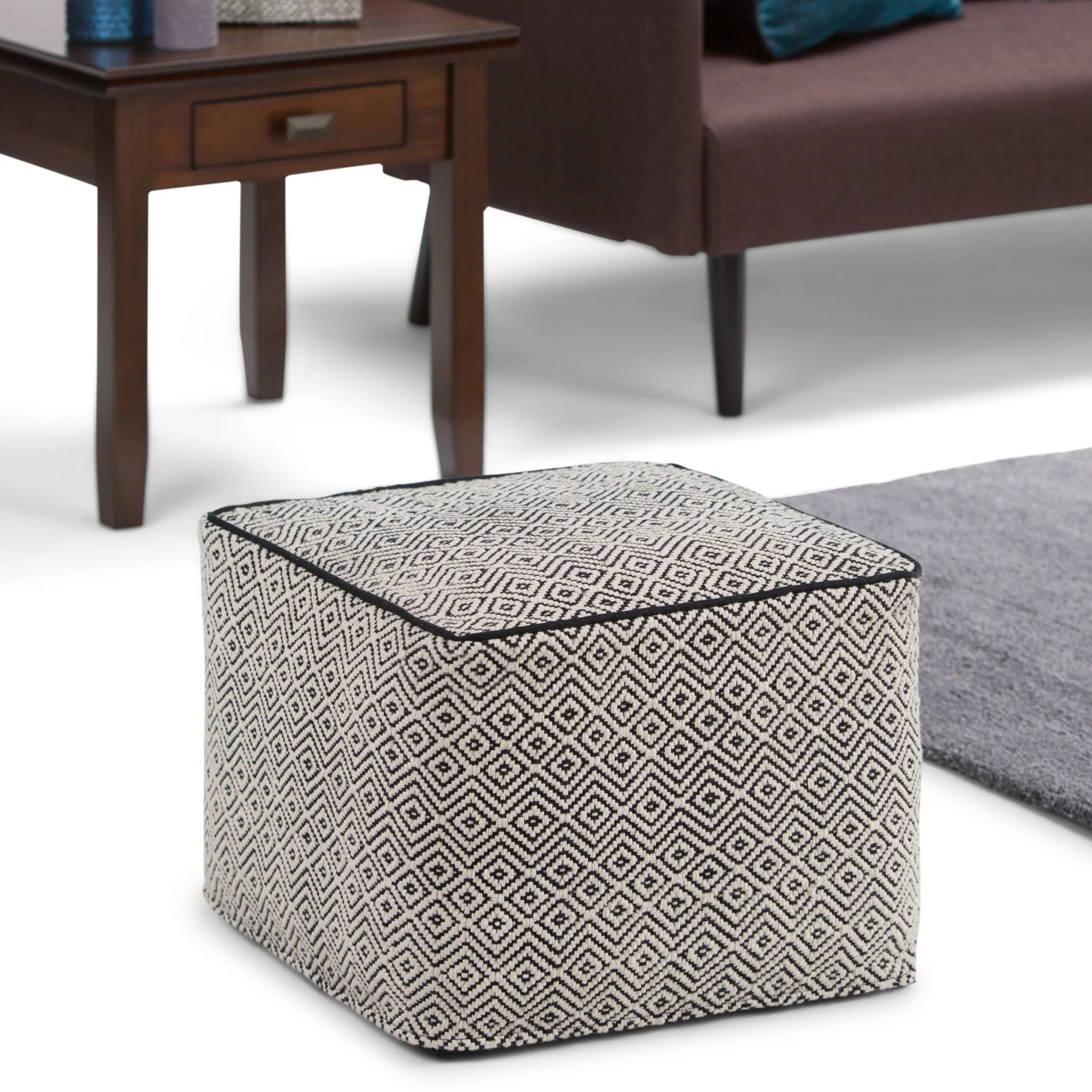 Brynn - Square Pouf - Patterned Black / Natural - Image 4