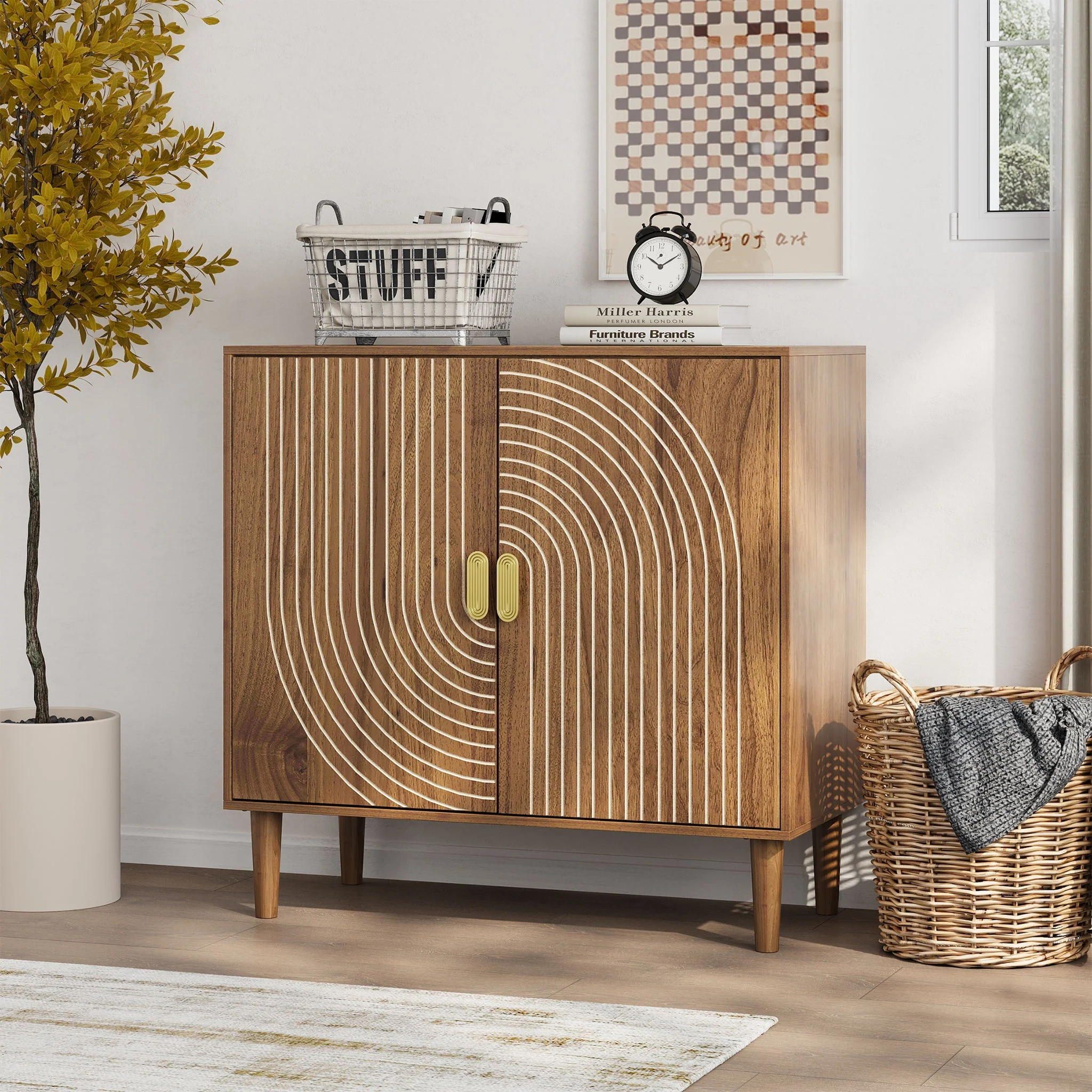 Buffet Cabinet With Line Groove Design, Sideboard Buffet Cabinet With Storage, Multifunctional Accent Cabinet For Living Room, Entryway, Hallway, Office, Kitchen - Brown - Image 7