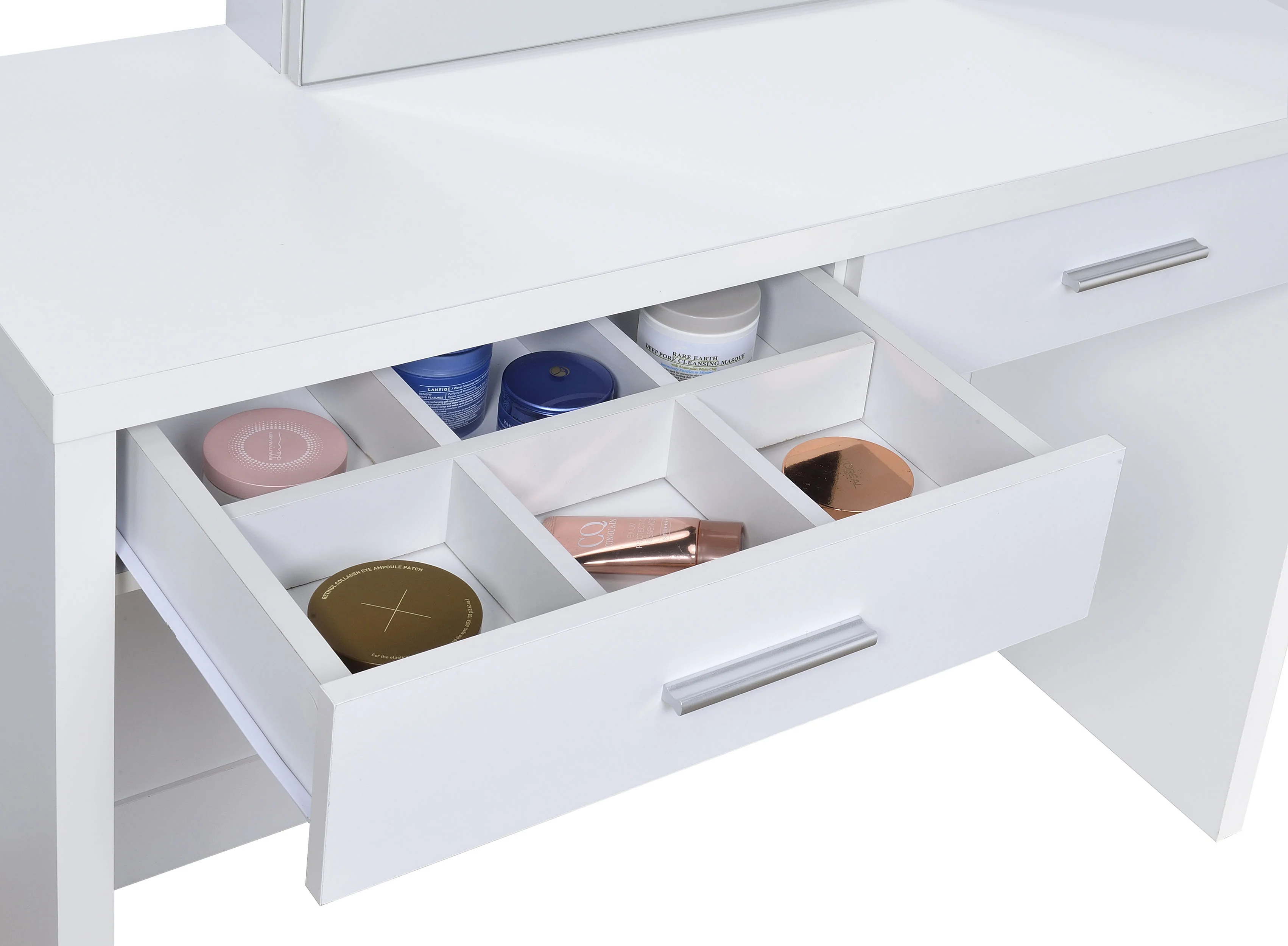 Bunbury White Makeup Vanity Table Set with Mirror and Stool - Image 14