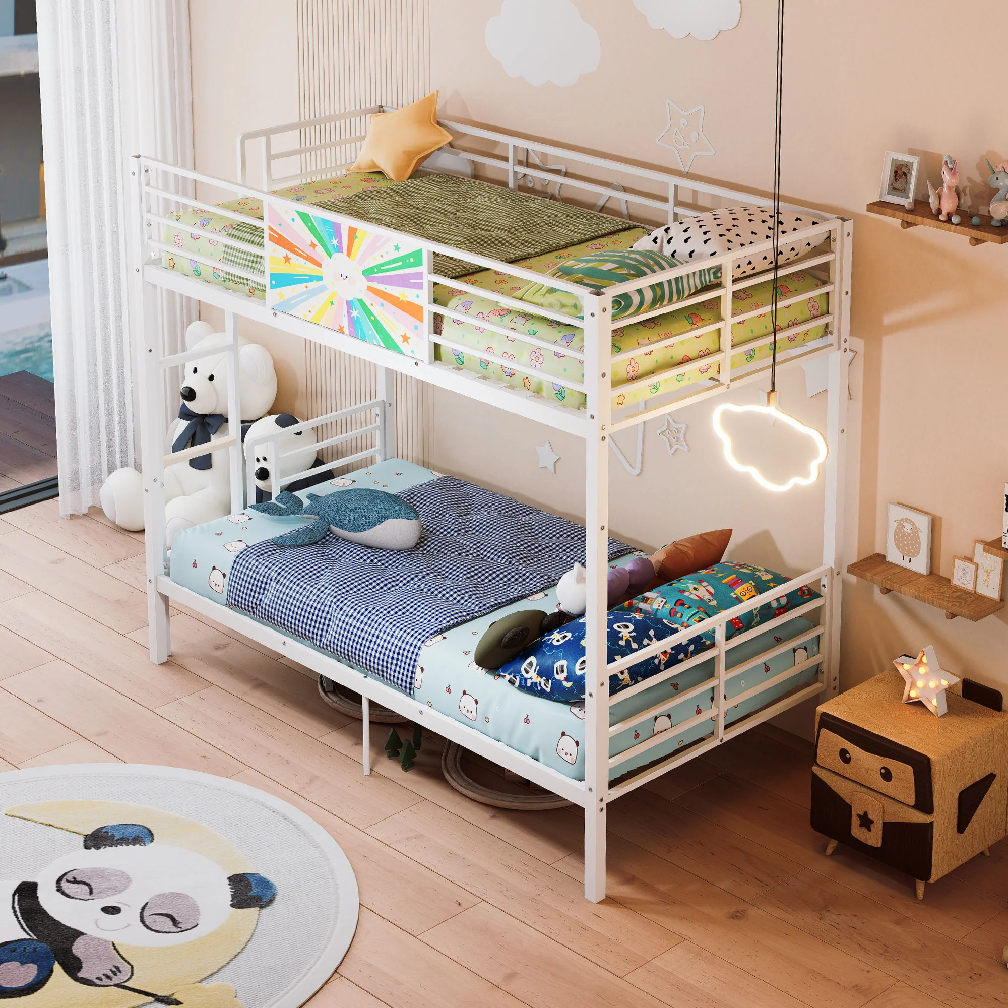 Bunk Bed, Convertible To 2 Separate Twin Size Beds & Full Length Guardrail & Ladder, No Box Spring Needed - White - Image 6