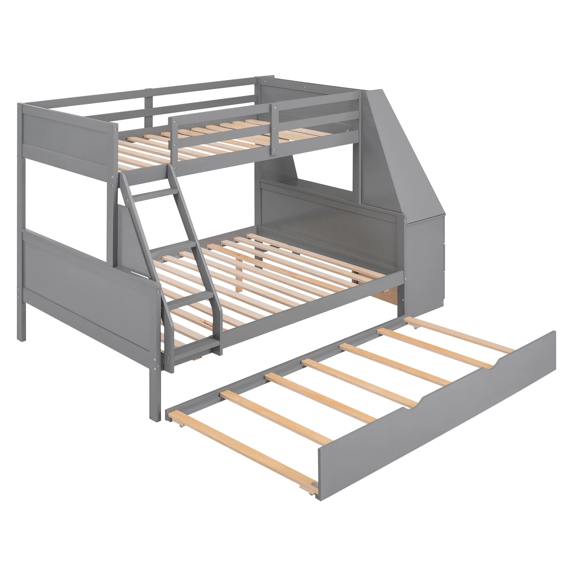 Bunk Bed With Trundle And Built In Desk, 3 Storage Drawers And Shelf - Image 3