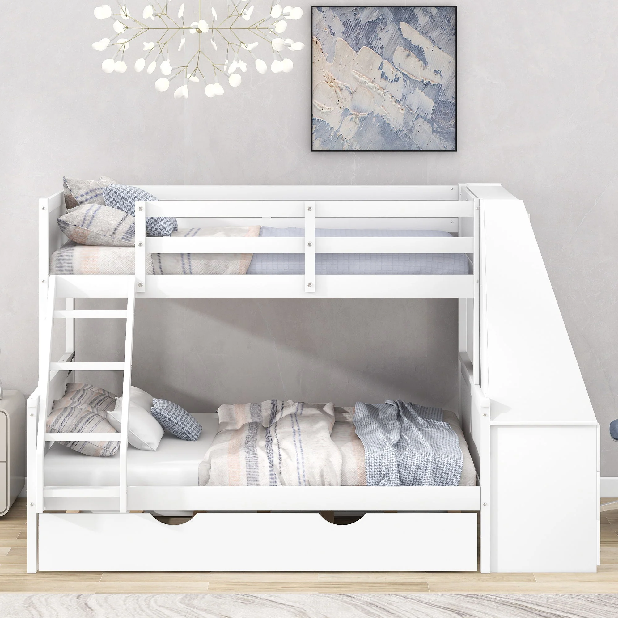 Bunk Bed With Trundle And Built In Desk, 3 Storage Drawers And Shelf - Image 9