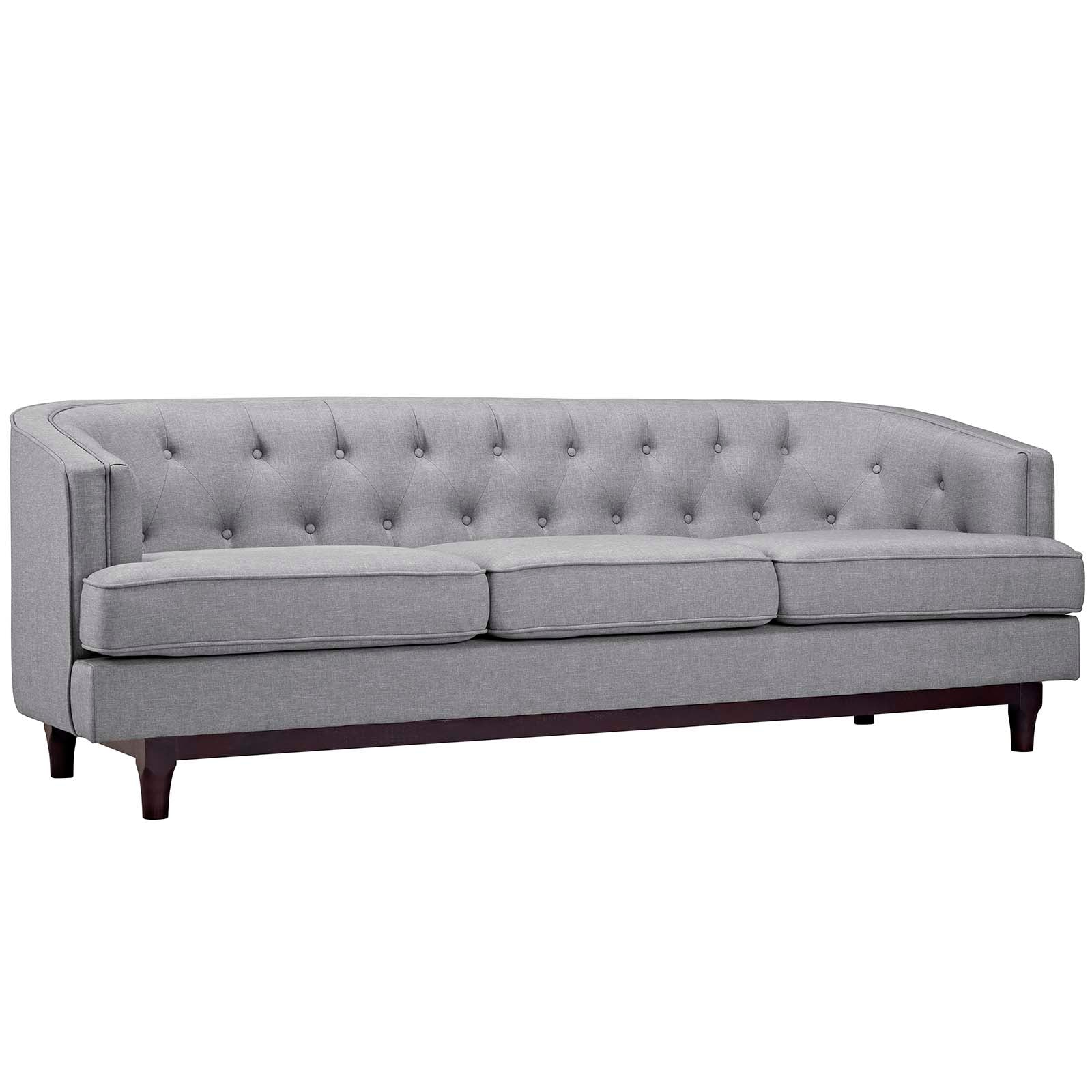 Button-Tufted Fabric Sofa with Walnut Stained Legs - Image 5