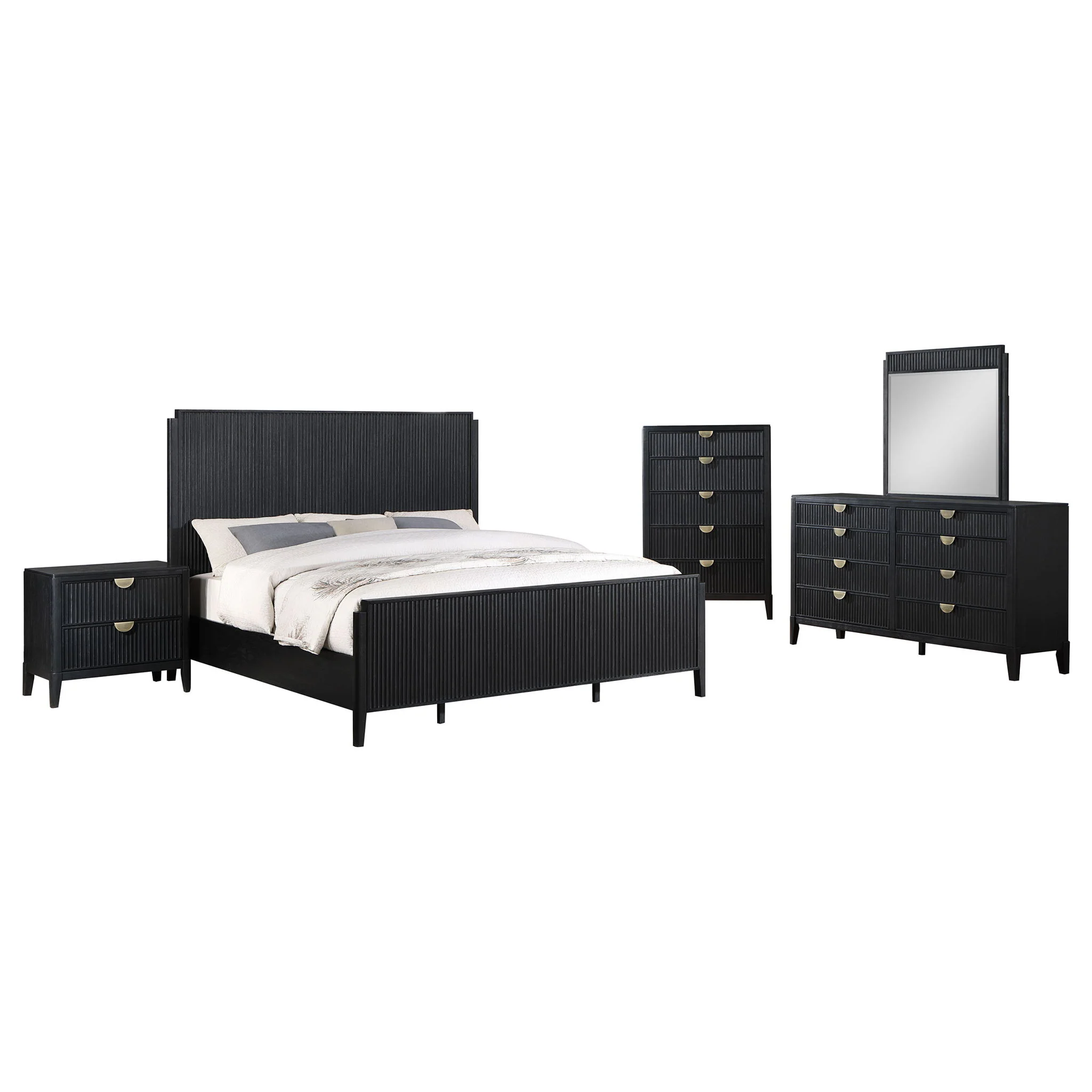California King 5 Piece Bedroom Set With Fluted Detailing - Black - Image 6