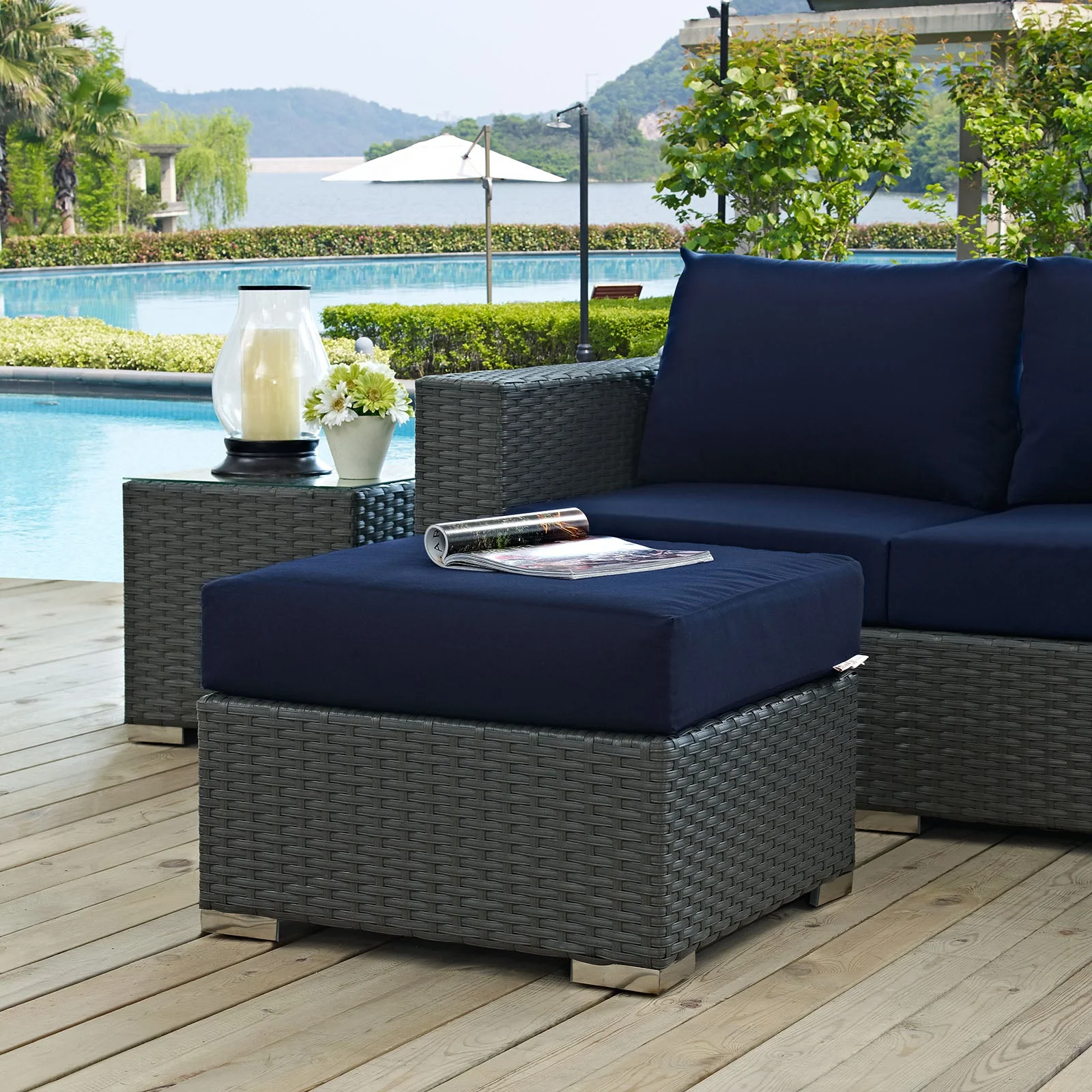 Canvas Outdoor Patio Wicker Ottoman - Comfortable Weather-Resistant Patio Footstool - Image 12