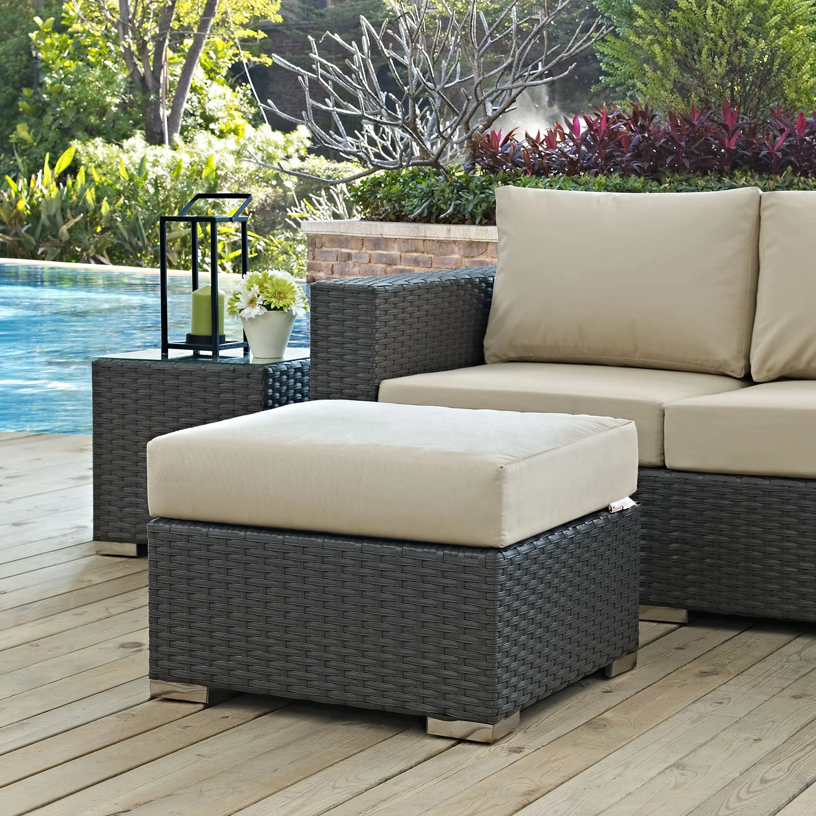 Canvas Outdoor Patio Wicker Ottoman - Comfortable Weather-Resistant Patio Footstool - Image 18