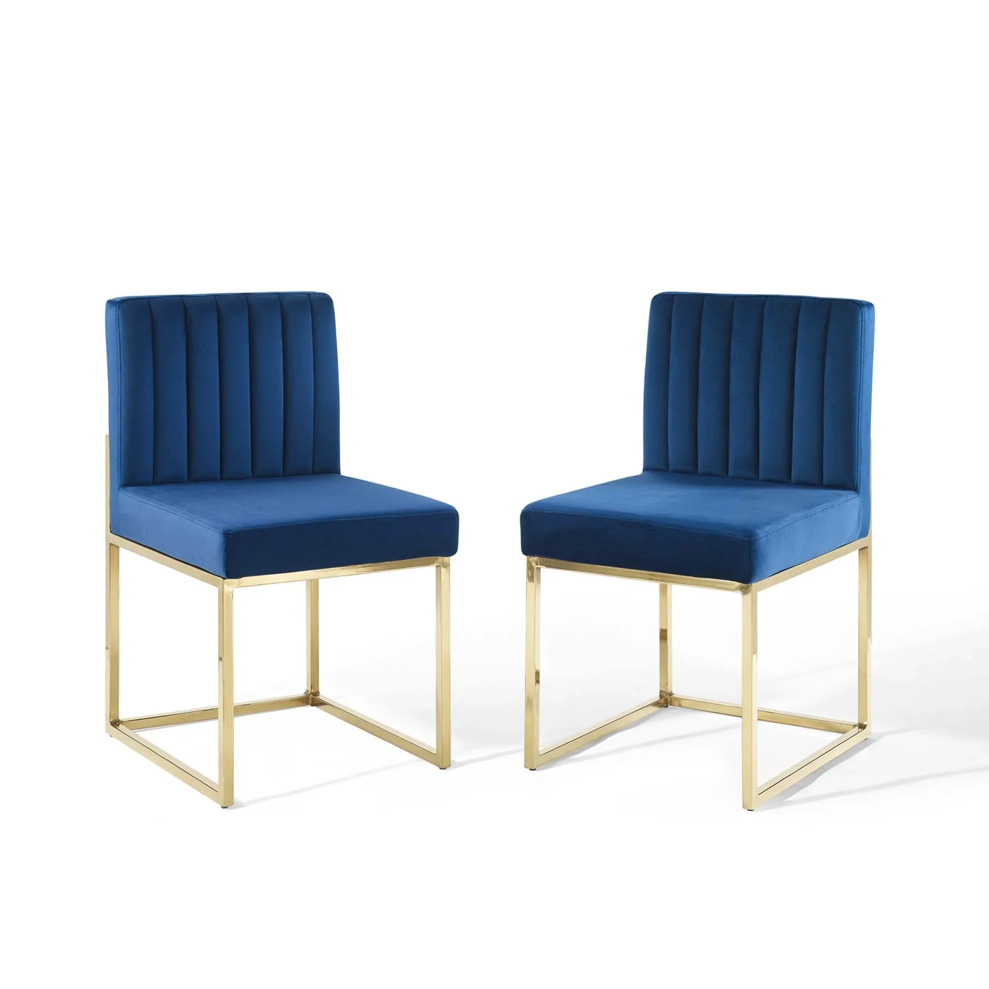 Set of 2 Channel Tufted Performance Velvet Sled Base Dining Chairs - Image 7