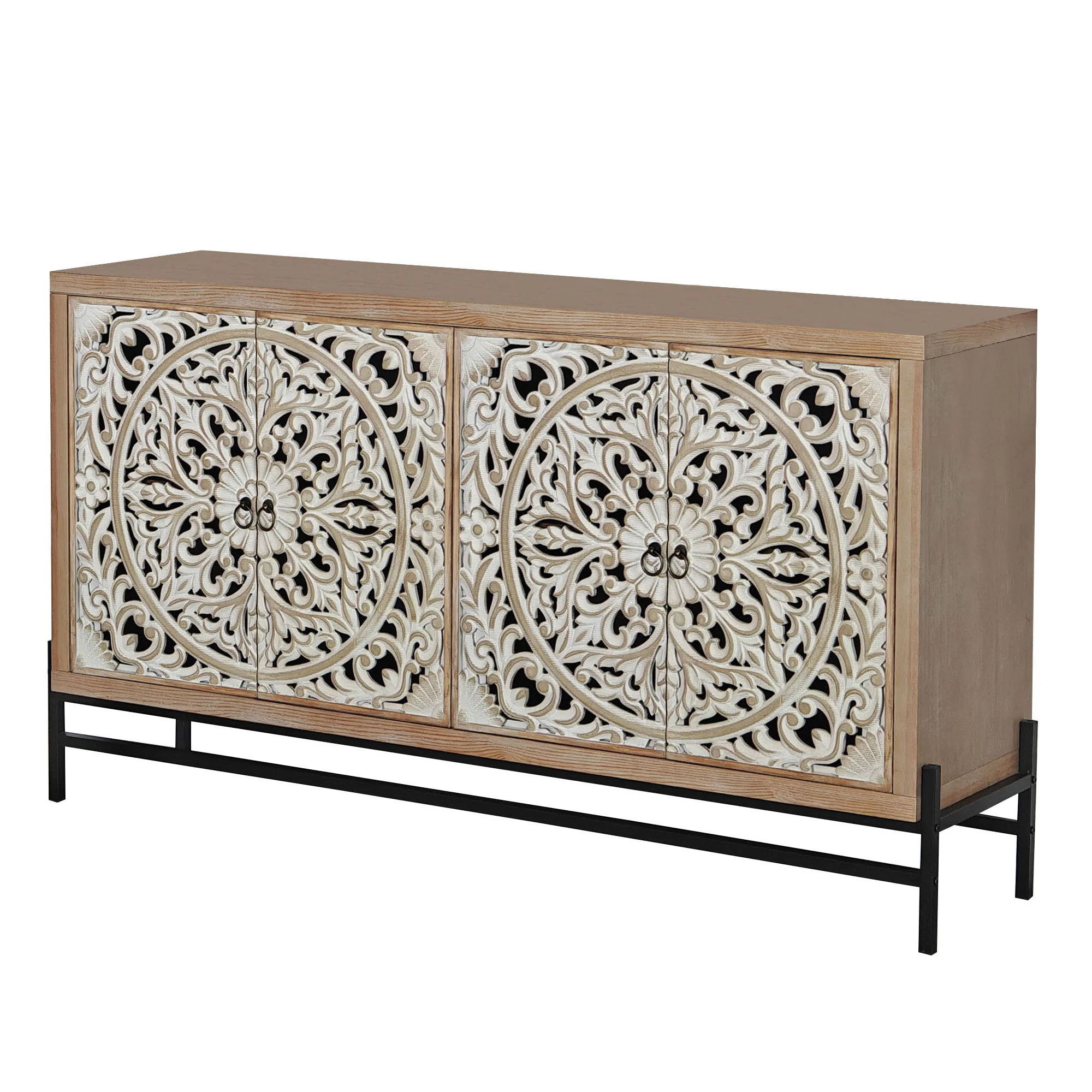 Carved 4 Door Cabinet, Storage Sideboard For Living Room - Multi - Image 5
