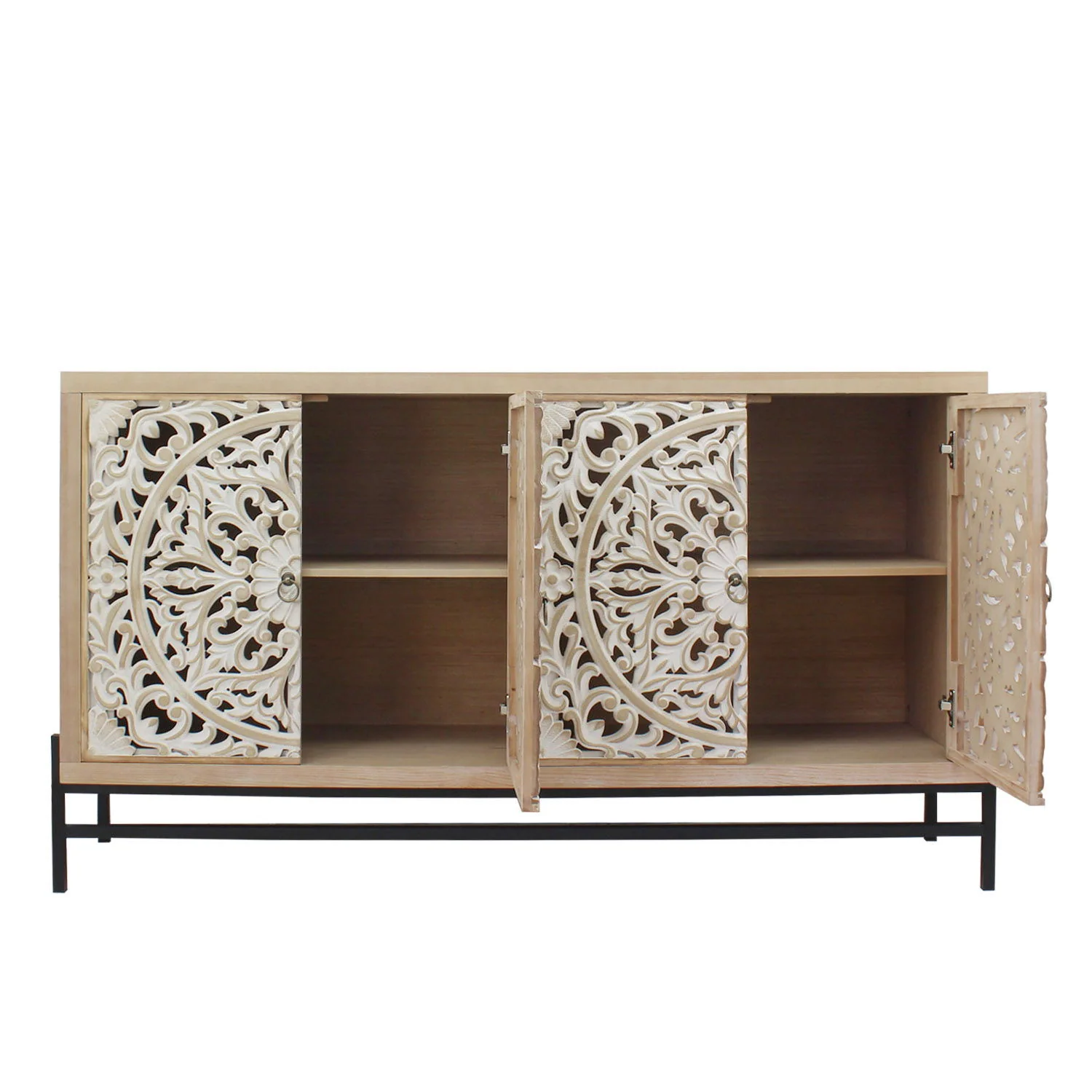 Carved 4 Door Cabinet, Storage Sideboard For Living Room - Multi - Image 6
