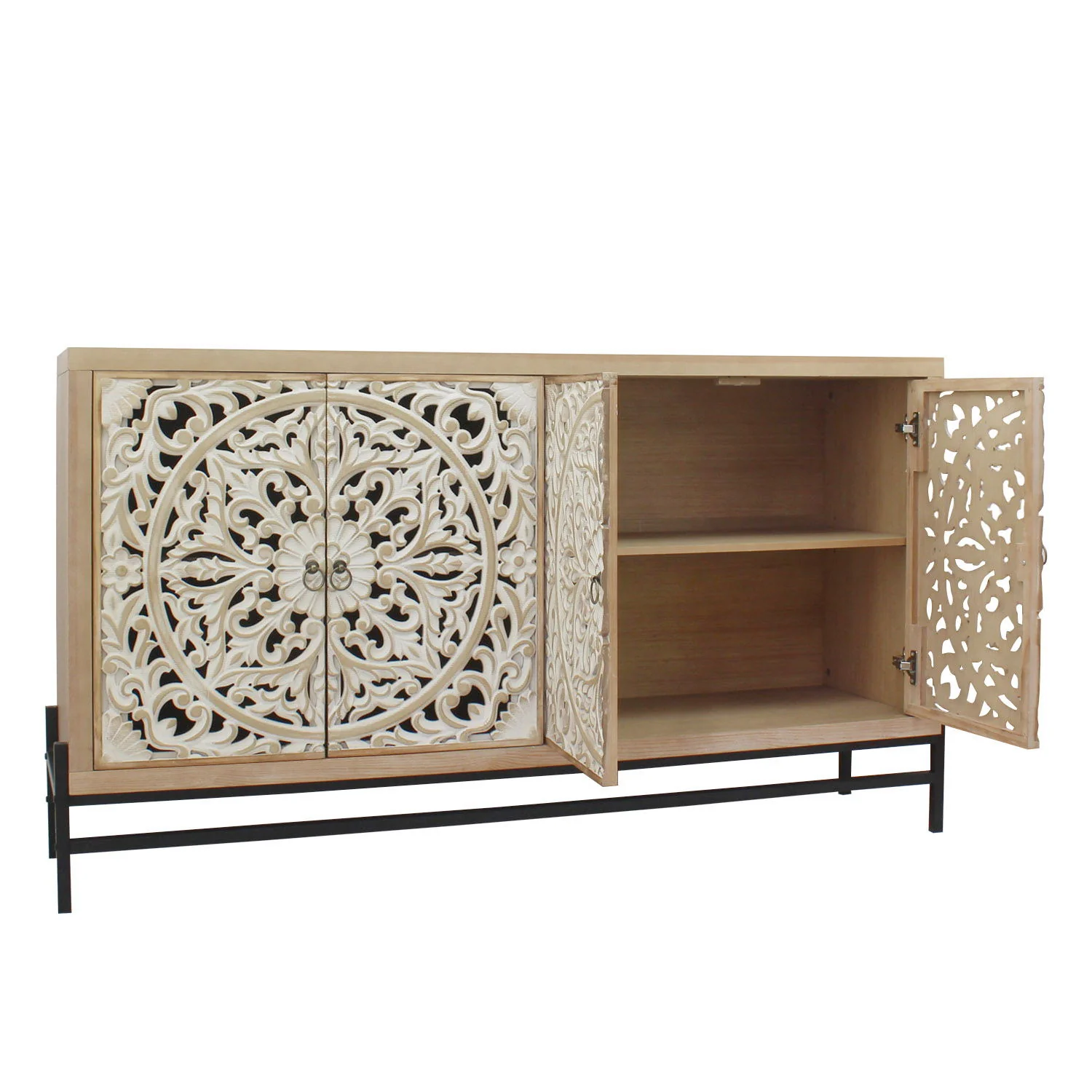 Carved 4 Door Cabinet, Storage Sideboard For Living Room - Multi - Image 9