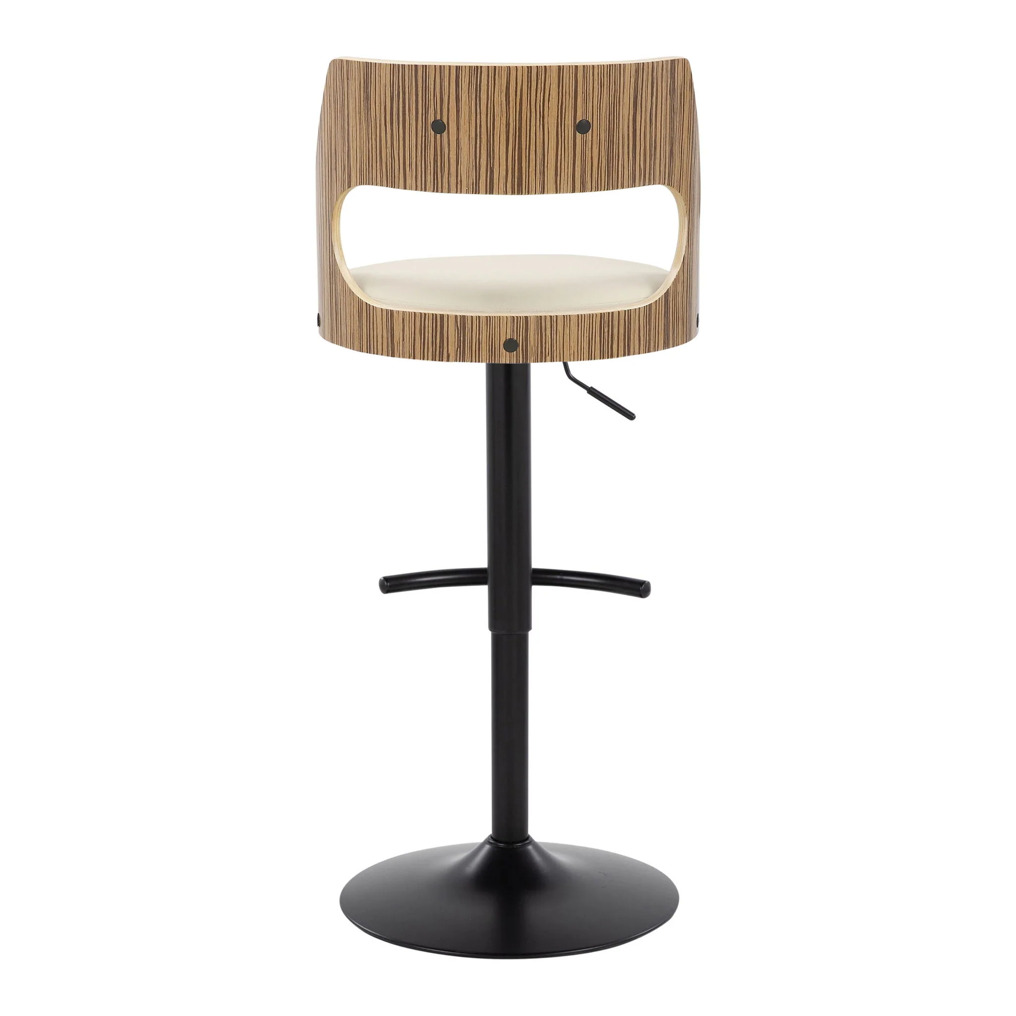 Cecina - Contemporary Adjustable Barstool With Swivel With Rounded T Footrest (Set of 2) - Black / Zebra / Cream - Image 2
