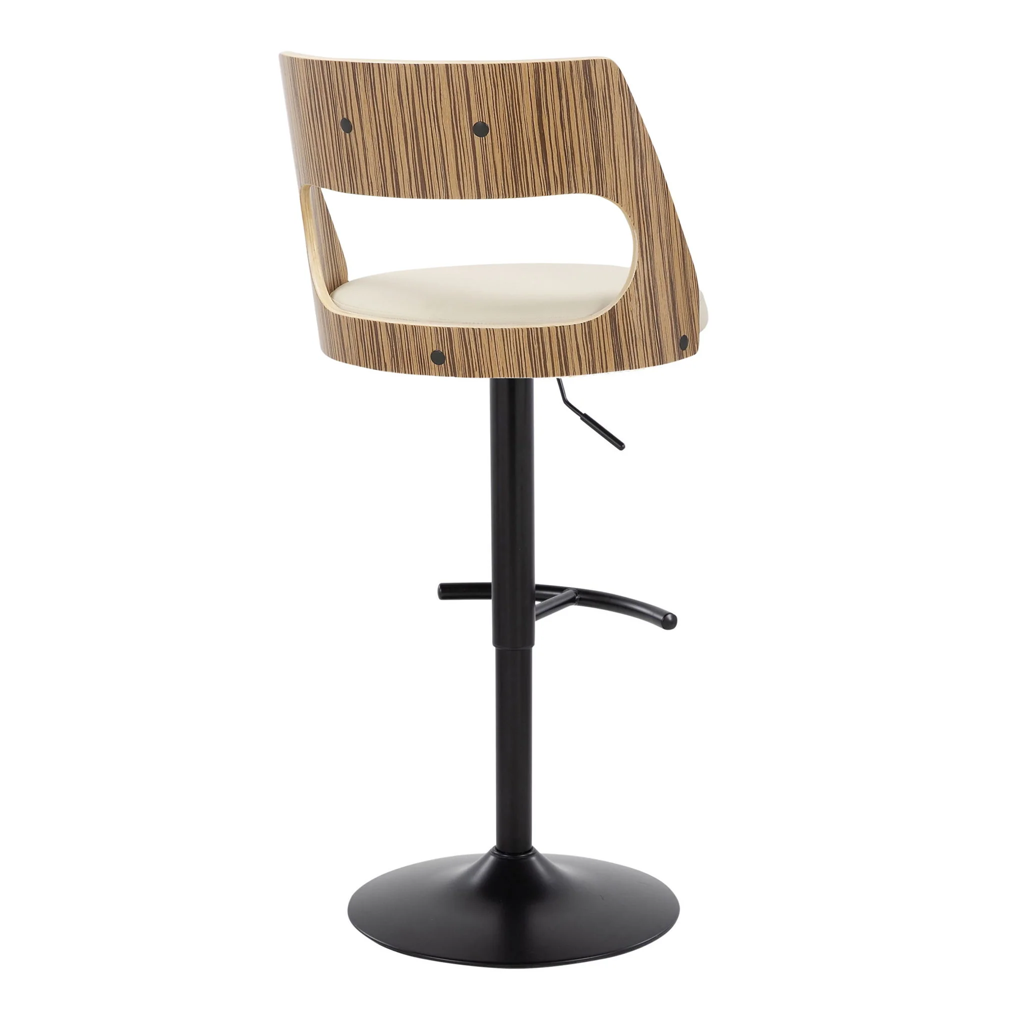 Cecina - Contemporary Adjustable Barstool With Swivel With Rounded T Footrest (Set of 2) - Black / Zebra / Cream - Image 3