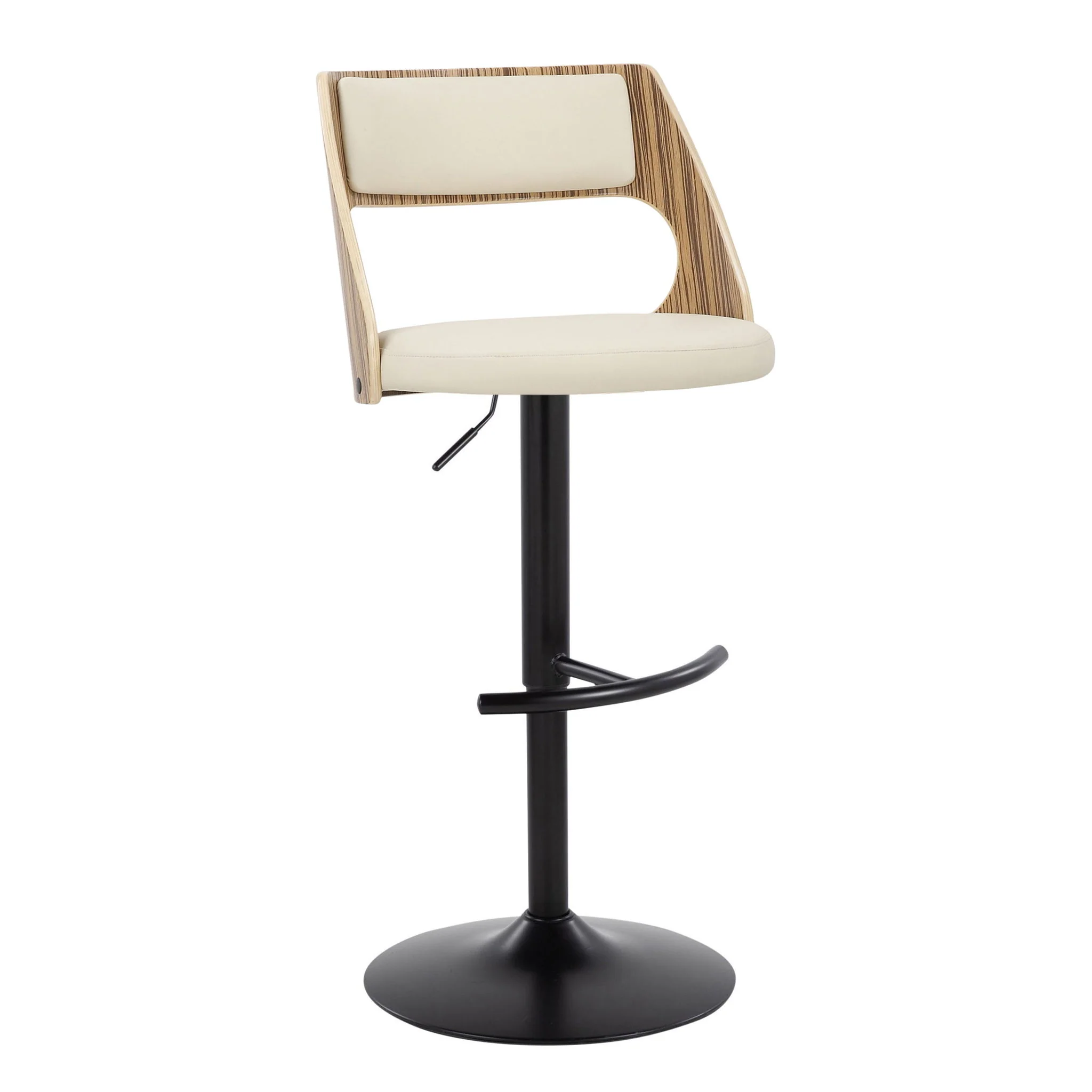 Cecina - Contemporary Adjustable Barstool With Swivel With Rounded T Footrest (Set of 2) - Black / Zebra / Cream - Image 4