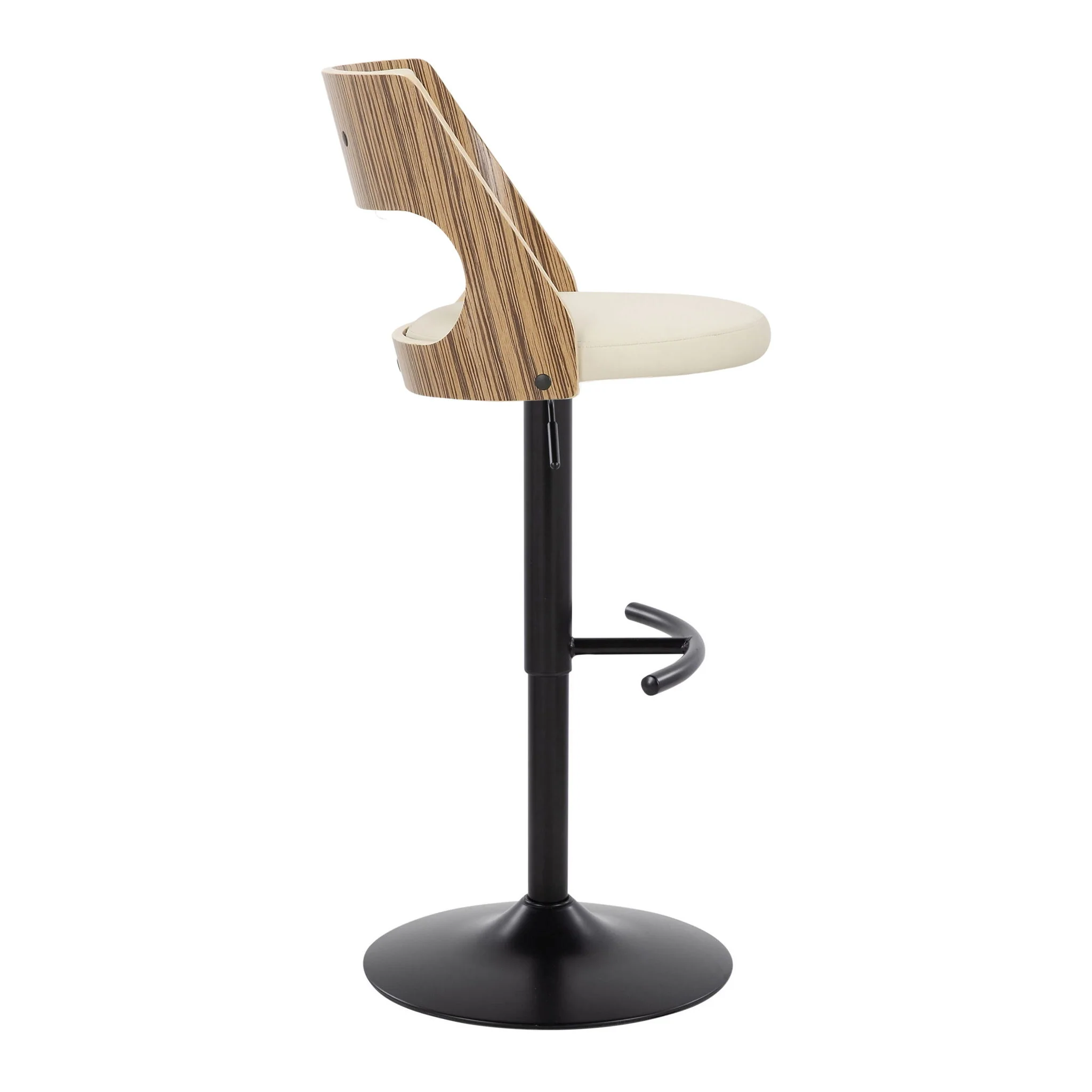 Cecina - Contemporary Adjustable Barstool With Swivel With Rounded T Footrest (Set of 2) - Black / Zebra / Cream - Image 5