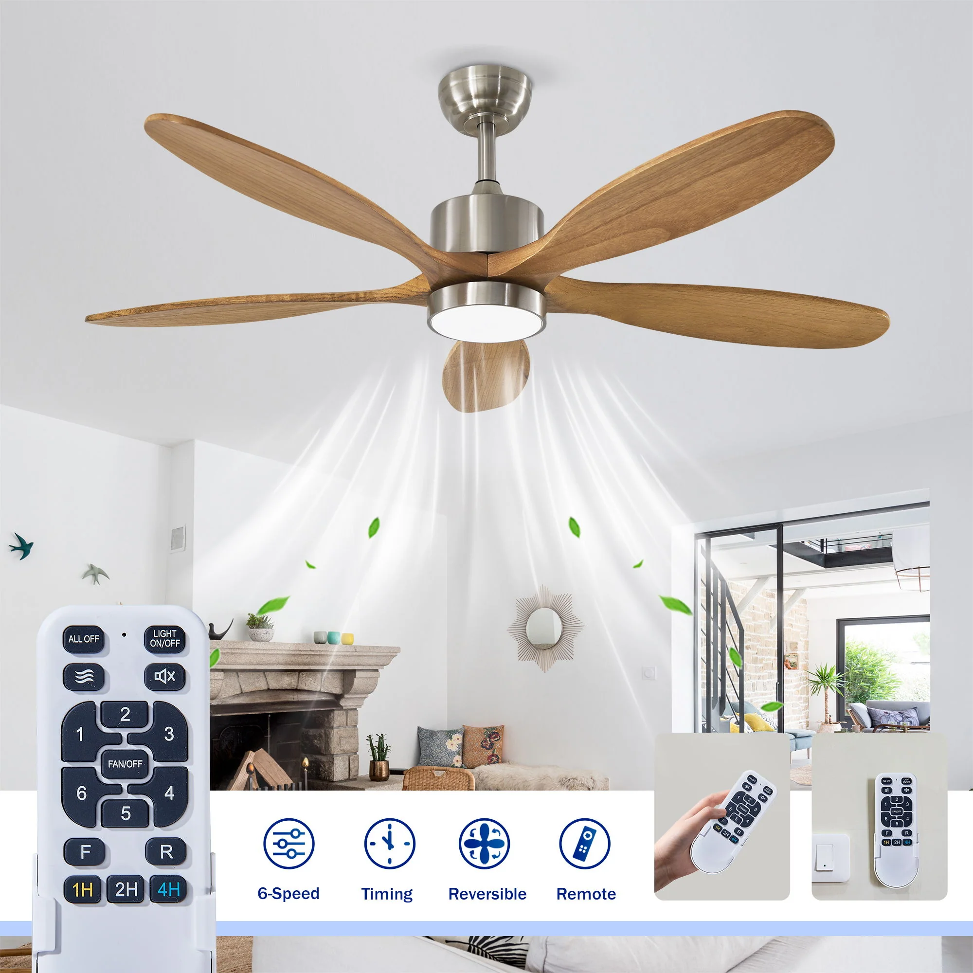 Ceiling Fan With Lights Quiet DC Motor Ceiling Fans 6 Speed Levels - Nickel - Image 2