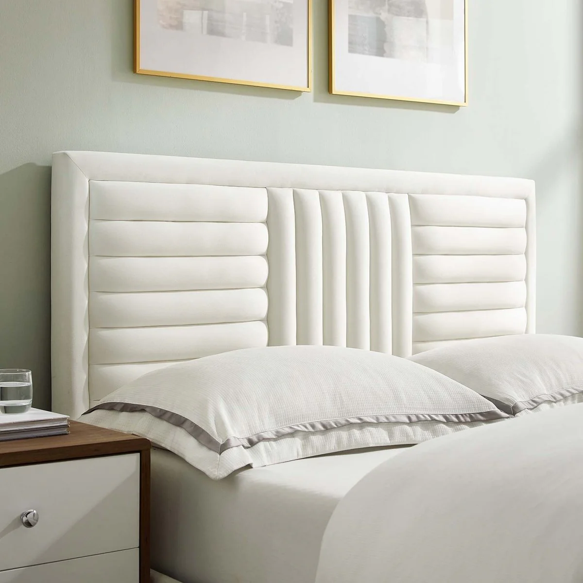 Channel Tufted Performance Velvet Platform Bed with Inset Border and Gold Legs - Image 23