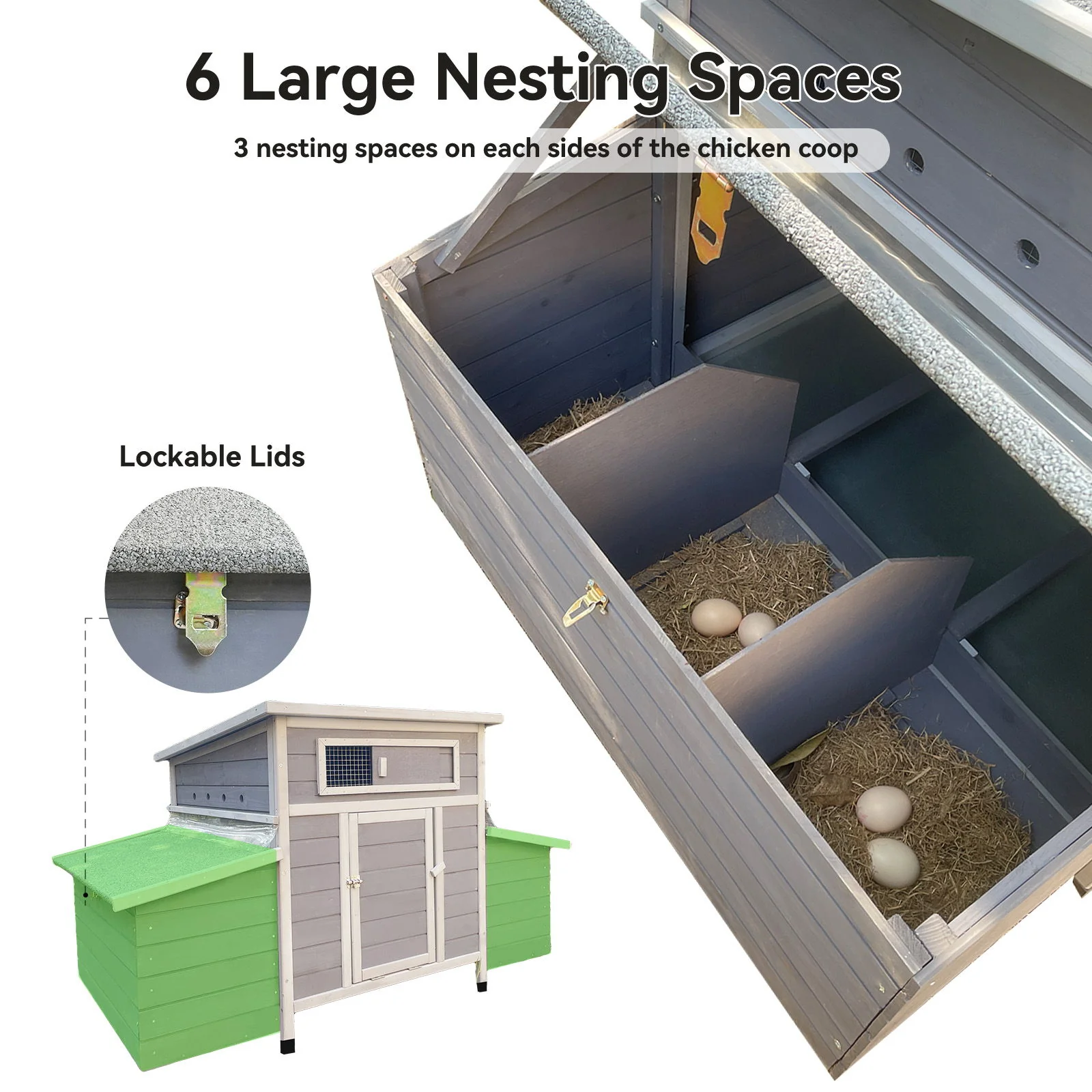 Chicken Coop, Large Outdoor Hen House With Run And Nesting Box Poultry Cage, Rabbit Hutch - Gray - Image 6