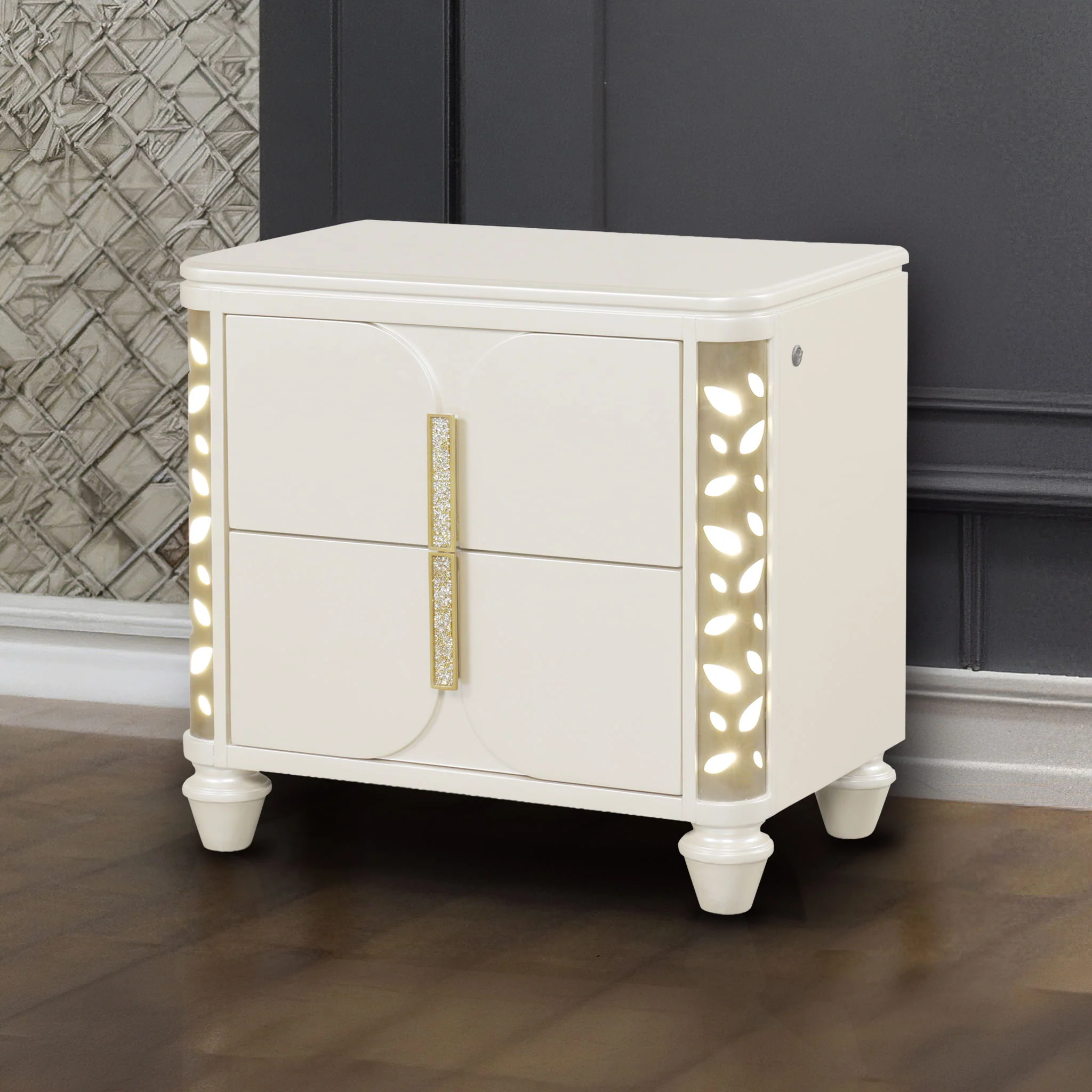 Cinderella - Nightstand With LED Accents And 2 Storage Drawers - Beige - Image 4