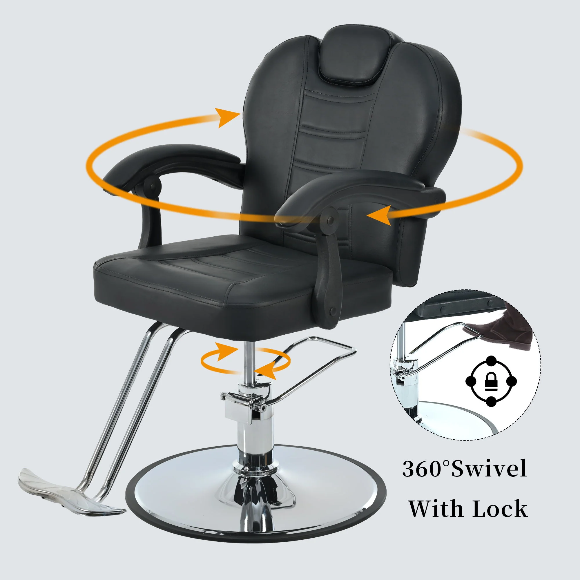 Classic Reclining Barber Chair Salon Chair For Hair Stylist With Heavy Duty Hydraulic Pump, 360° Rotation, Tattoo Chair Shampoo Beauty Salon Equipment, Max Load Weight 330 Lbs - Image 12