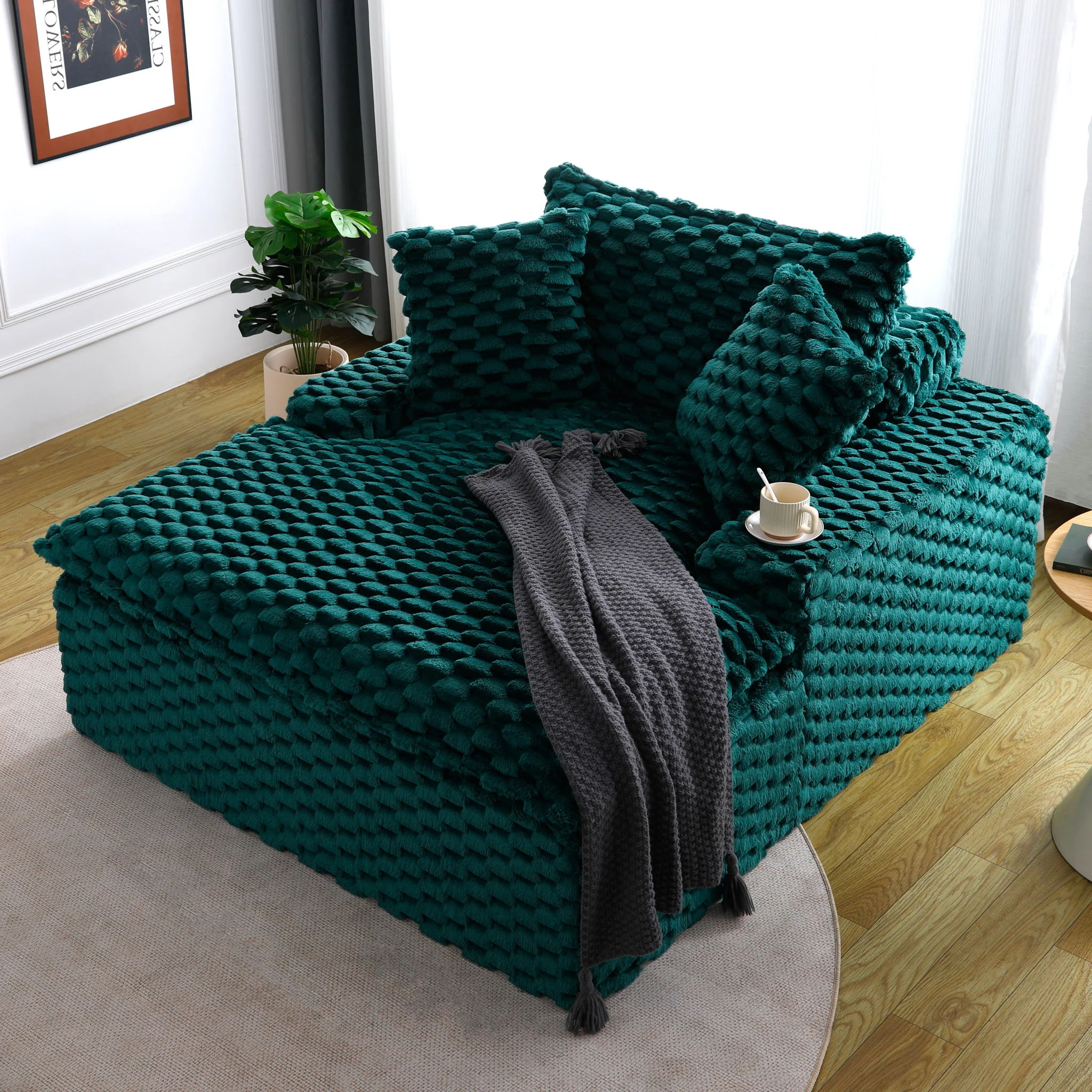 Comfort Bearing Sofa With 2 Pillows And 1 Backrest - Green - Image 2