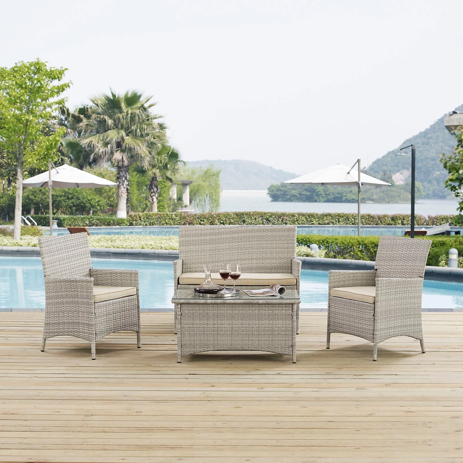 Complete 4-Piece Wicker Rattan Outdoor Patio Conversation Set for Garden, Deck and Backyard - Image 42