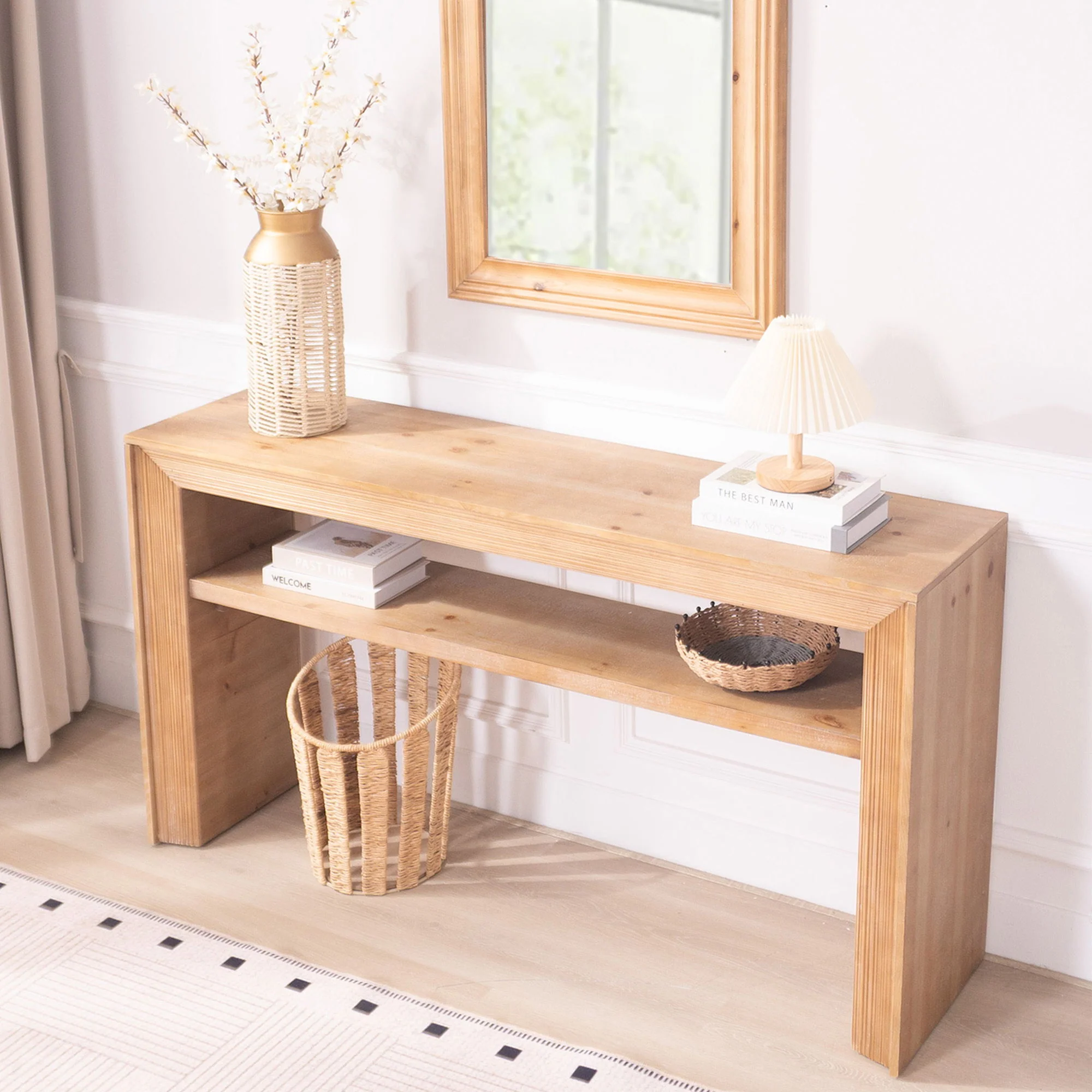 Console Table With Storage Shelf - Antique Natural / Light Natural / Natural - Image 8