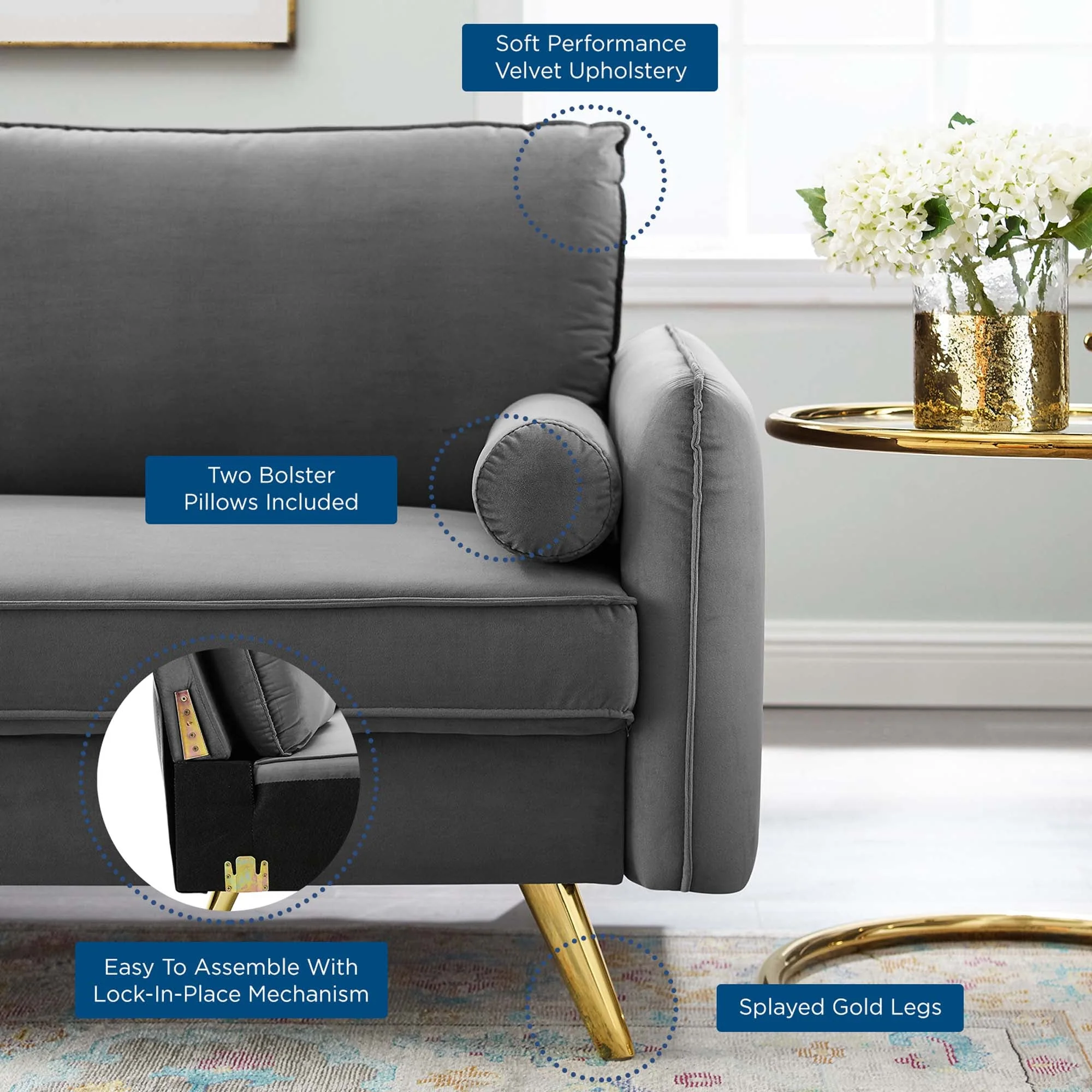 Contemporary Modern Performance Velvet Sofa - Image 21