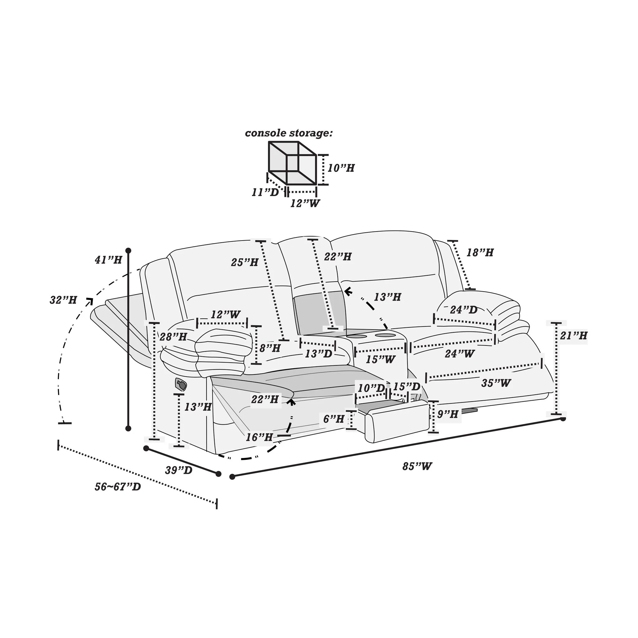 Contemporary Motion Loveseat With Console Storage - Image 16