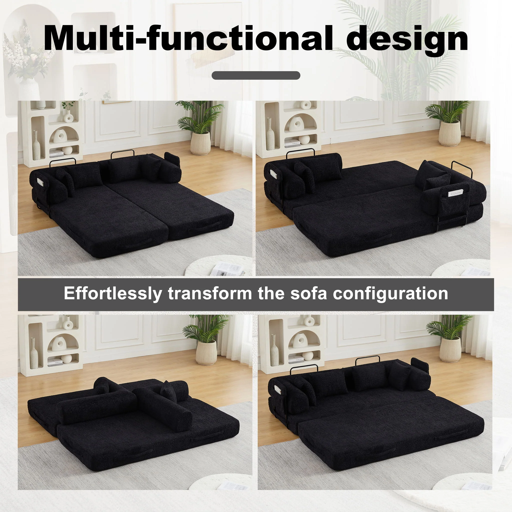 Convertible Sleeper Sofa Bed With Cylindrical Pillow - Image 15