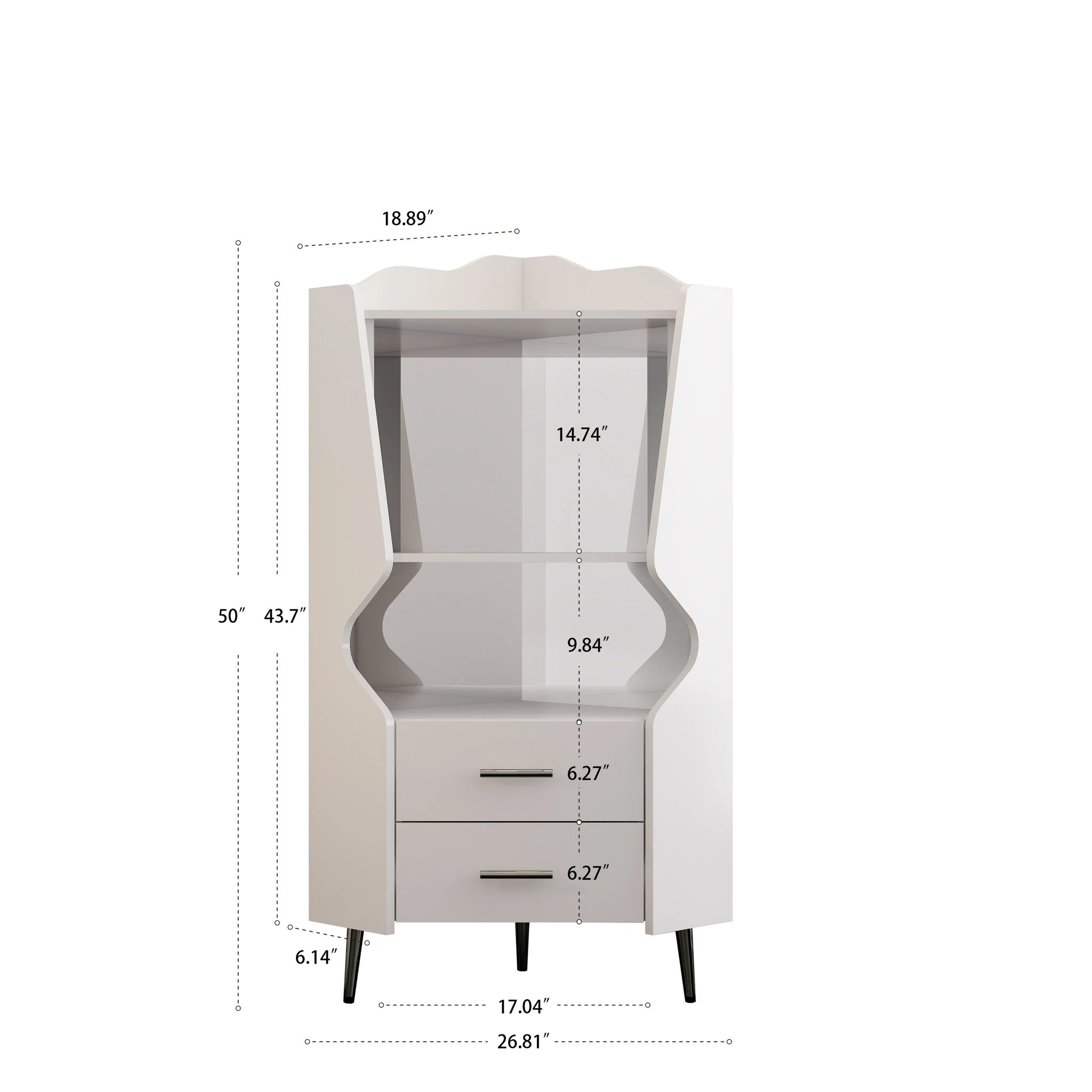 Corner Bar Cabinet With Mirrored Back, 2 Open Shelves & 2 Drawers, High Legs For Easy Cleaning - Image 18