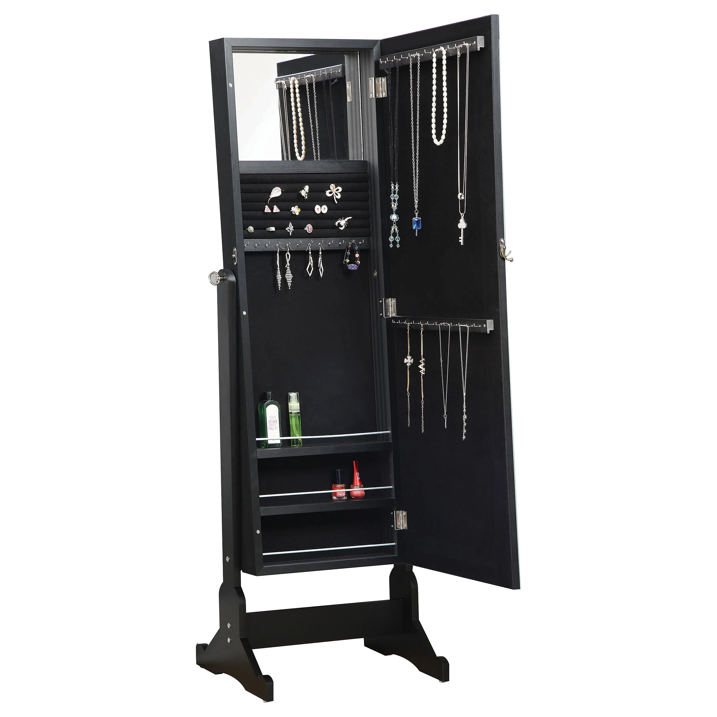 Cortez Cheval Mirror with Jewelry Storage, Black - Image 4