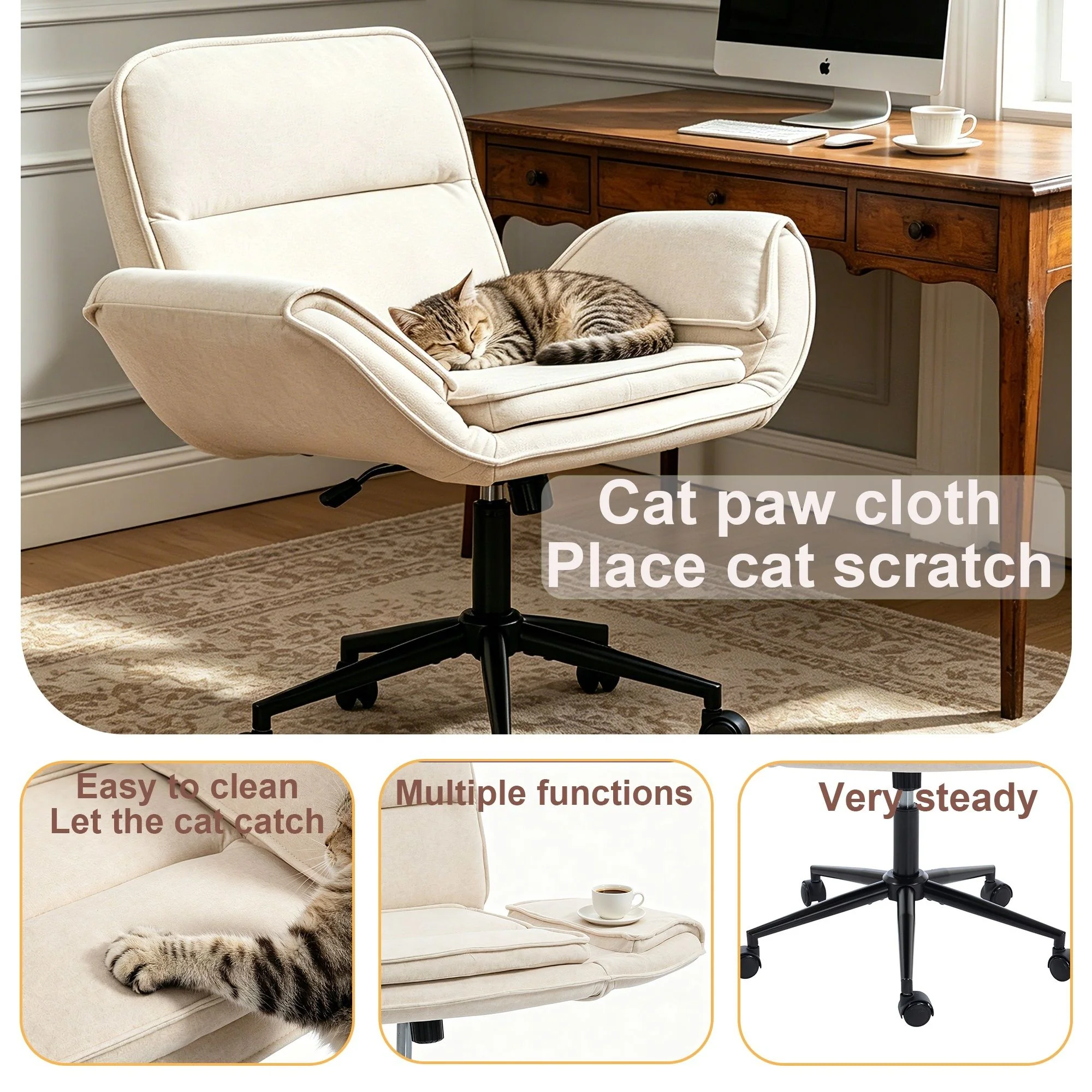 Criss Cross Swivel Desk Chair With Adjustable Armrests & Wheels For Home Office - Image 16