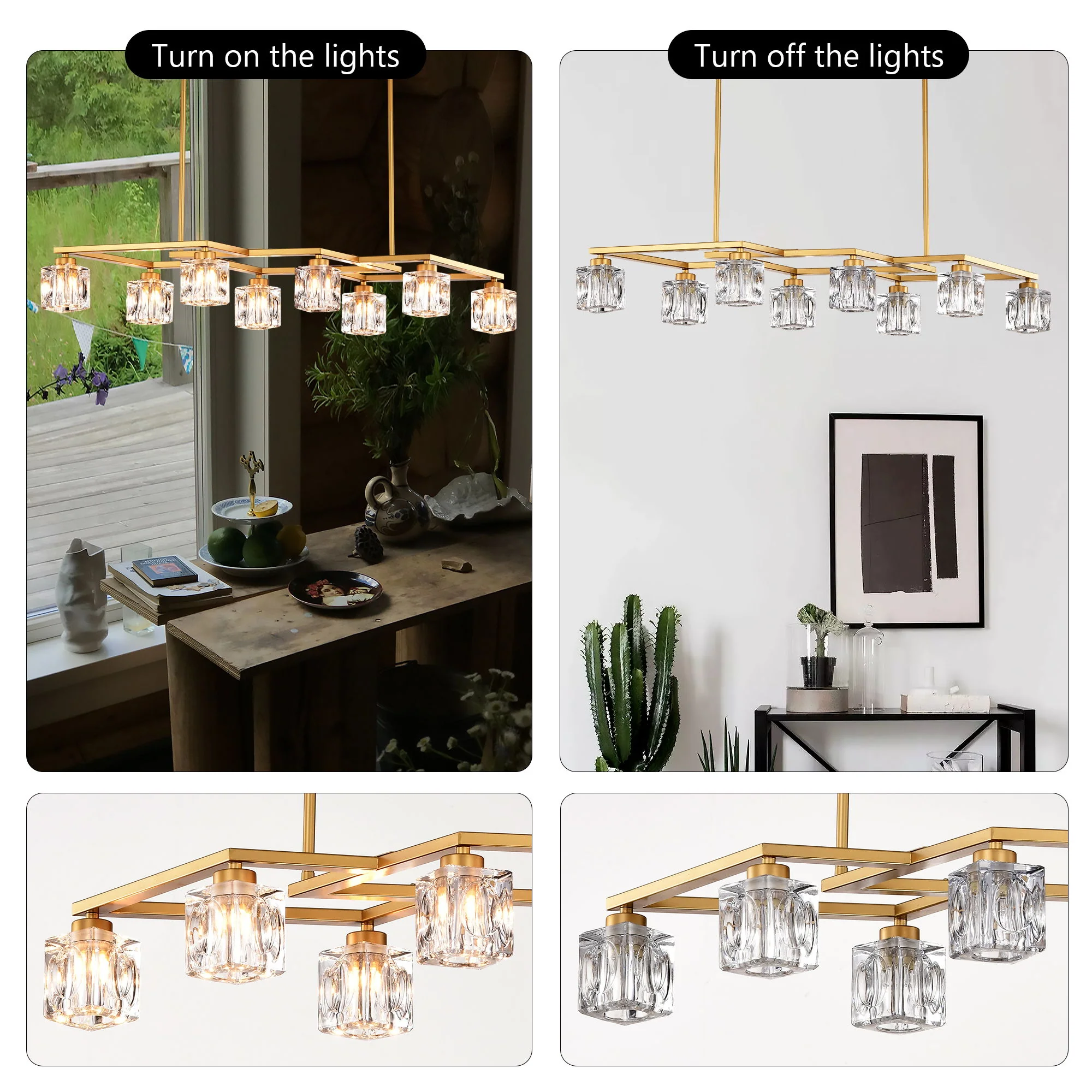 Crystal Chandelier For Dining Room, 8 Light Kitchen Chandelier Light Fixture Modern Metal Industrial Chandeliers For Farmhouse Entryway Living Room (8*G9 Bulbs Included) - Matte Gold - Image 8