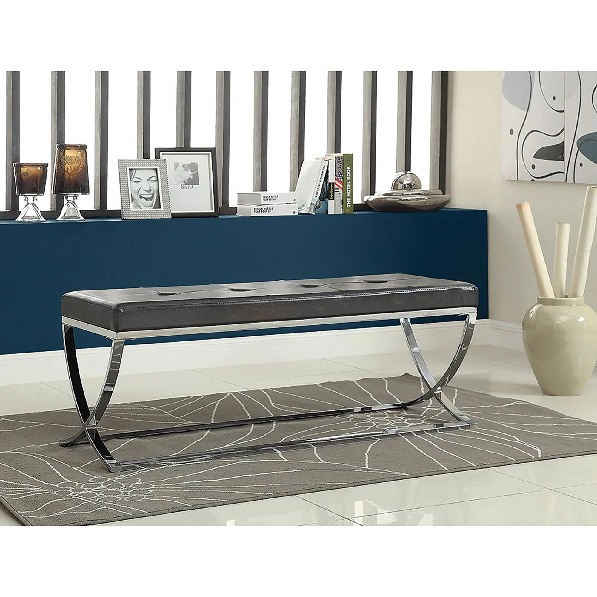 Curve Leg Bench With Upholstery - Black - Image 2