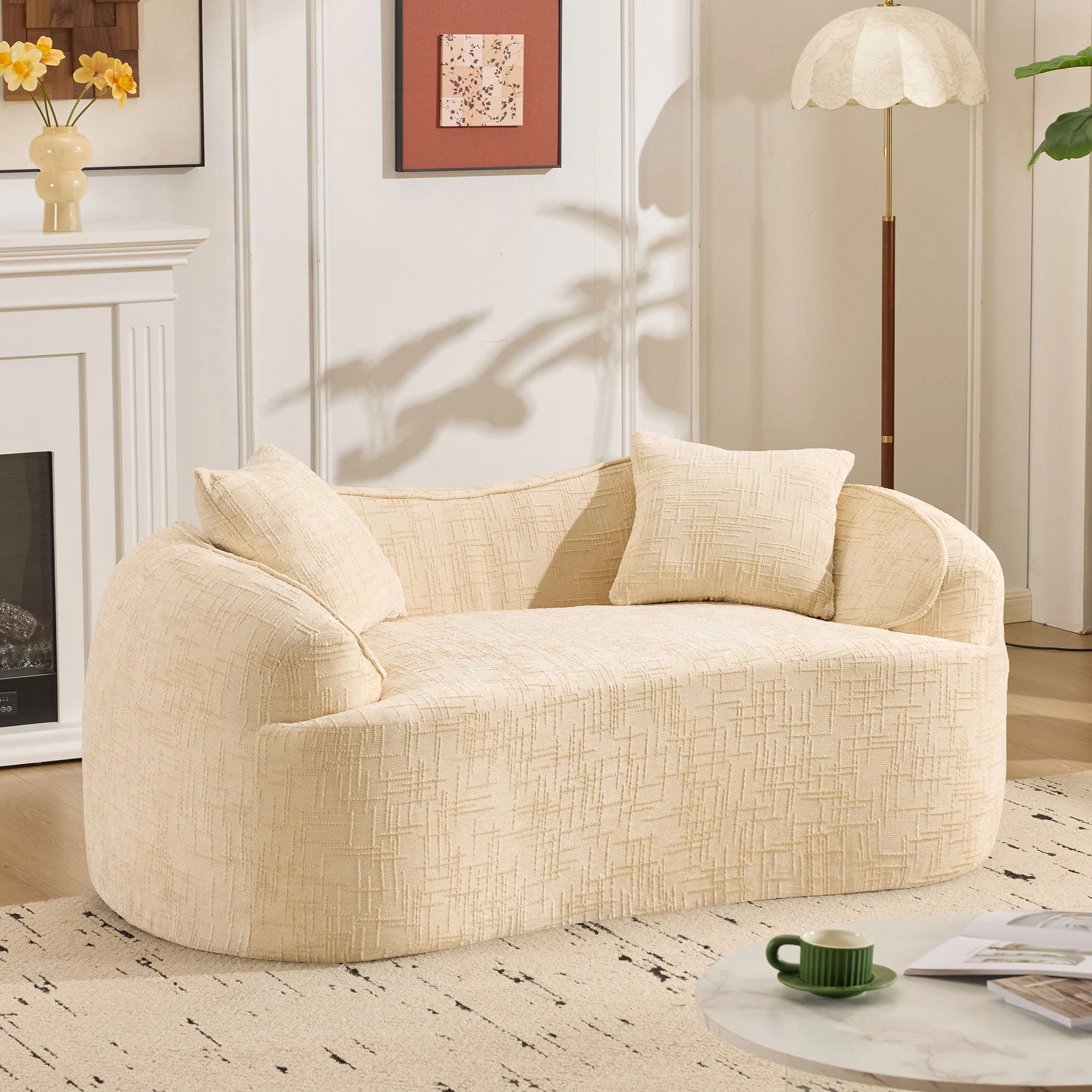 Curved 2 Person Compress Sofa With Armrests, Includes Pillows - Image 10
