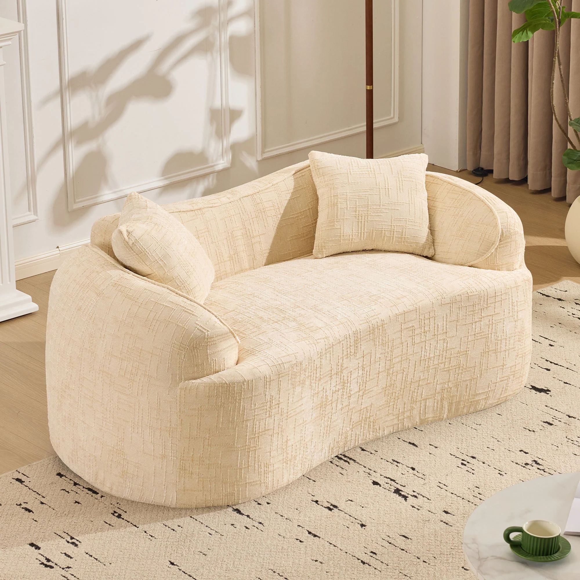 Curved 2 Person Compress Sofa With Armrests, Includes Pillows - Image 14