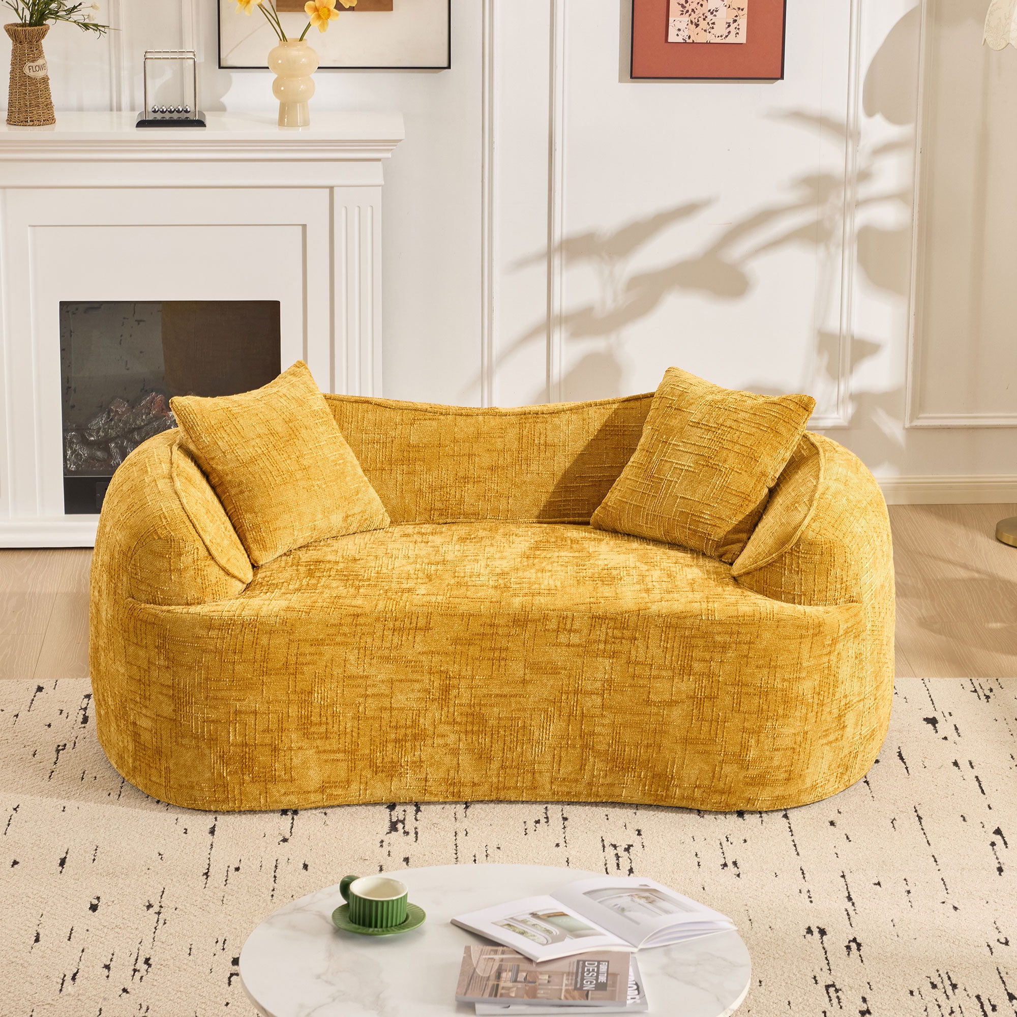 Curved 2 Person Compress Sofa With Armrests, Includes Pillows - Image 21