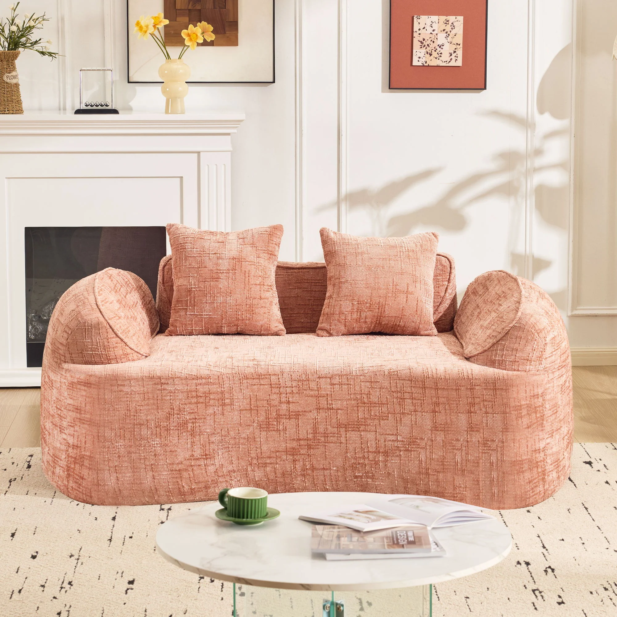 Curved 2 Person Compress Sofa With Armrests, Includes Pillows - Image 25
