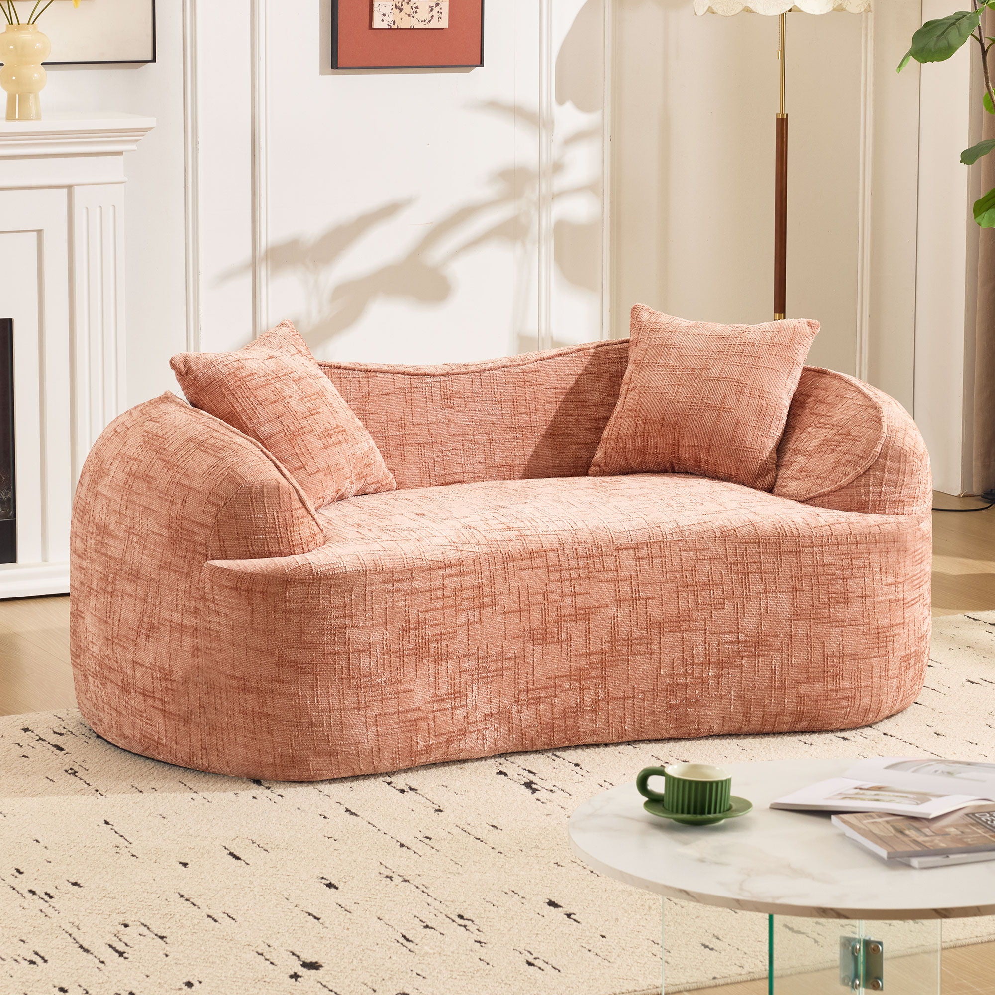 Curved 2 Person Compress Sofa With Armrests, Includes Pillows - Image 4