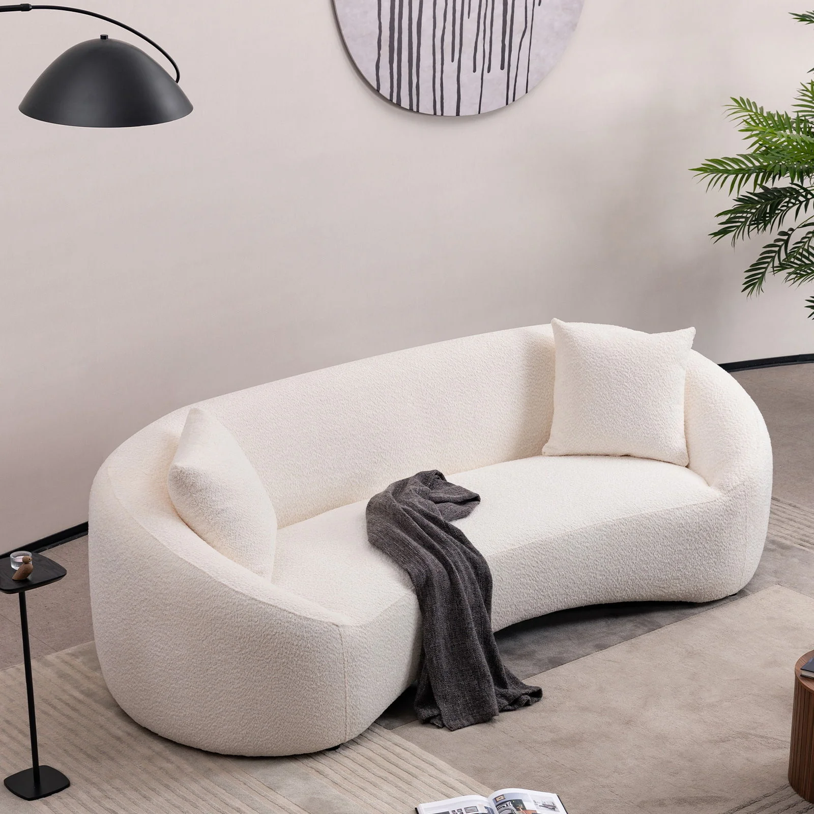 Curved 3 Seater Sofa For Living Room - White - Image 4