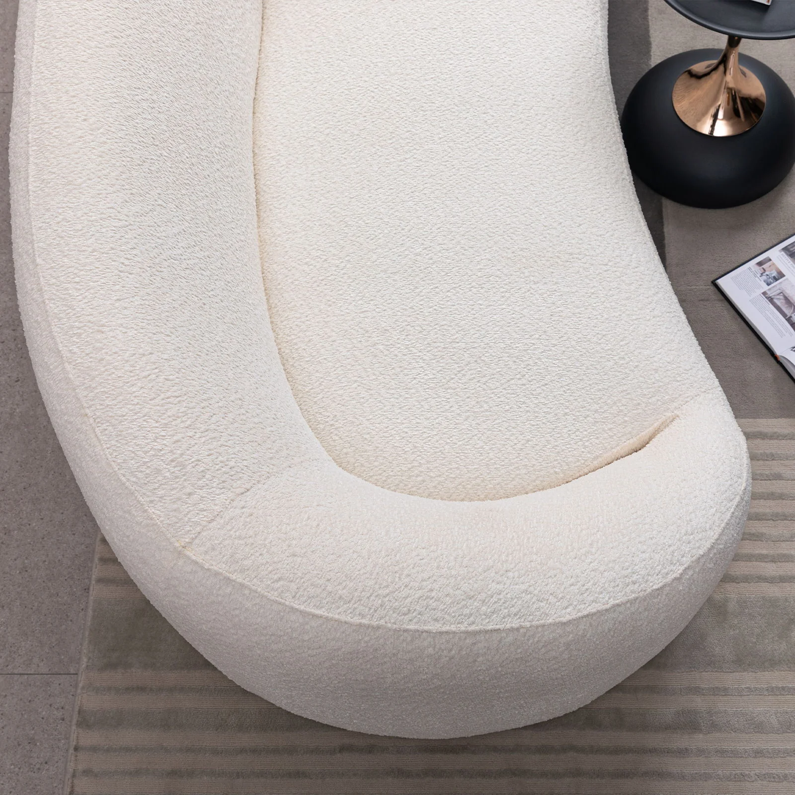 Curved 3 Seater Sofa For Living Room - White - Image 9
