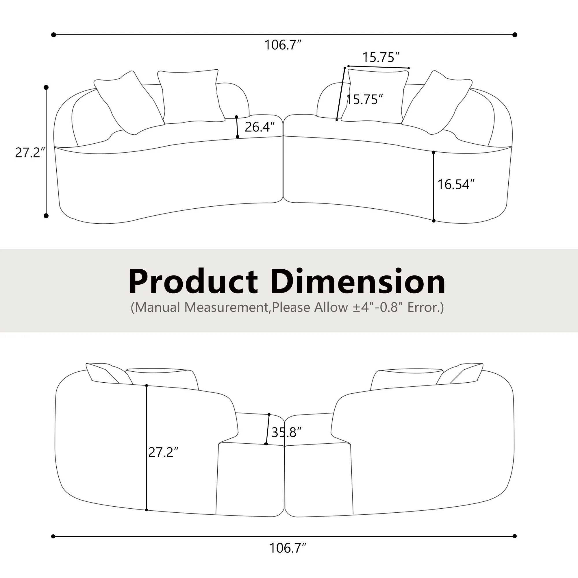 Curved 4 Seater Full Compression Sponge Sofa - Image 16