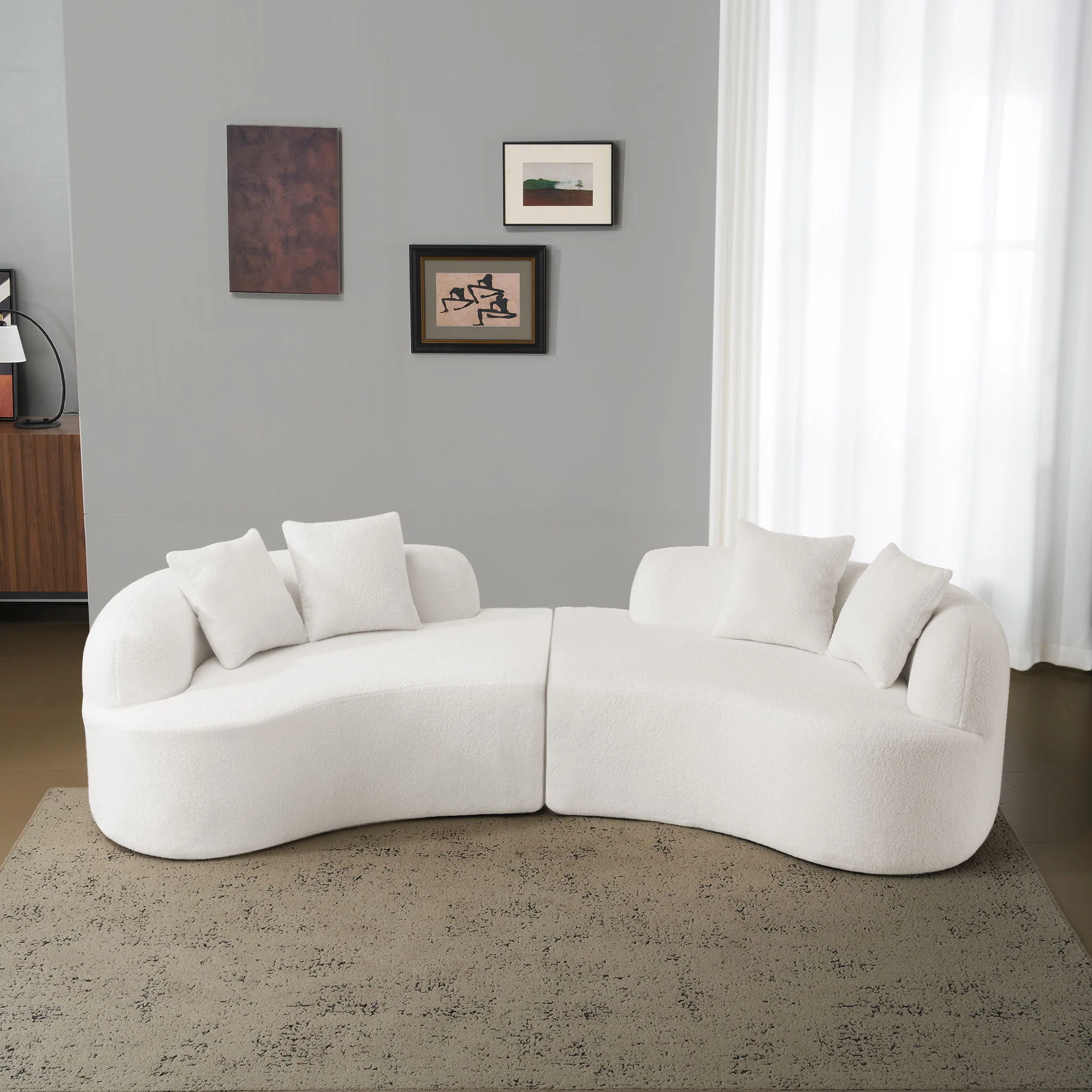 Curved 4 Seater Full Compression Sponge Sofa - Image 9