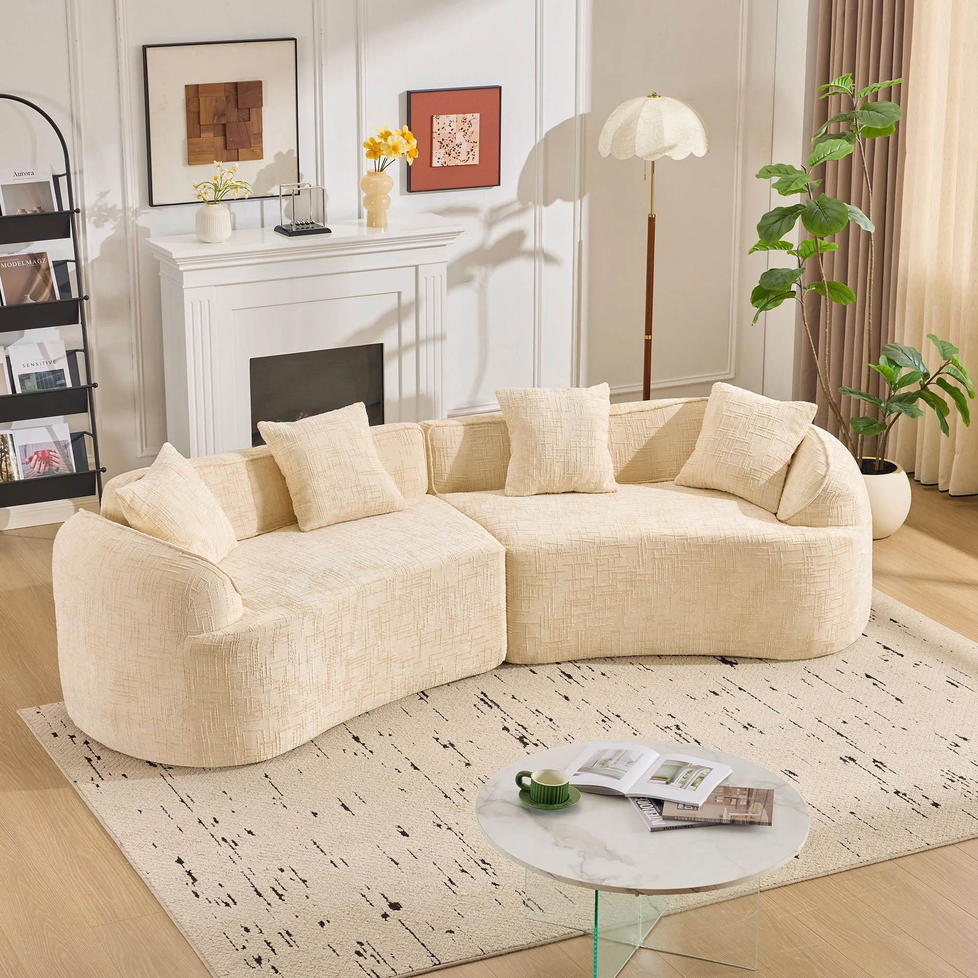 Curved Compressed Sofa, Nordic-Style Design For Living Room - Image 7