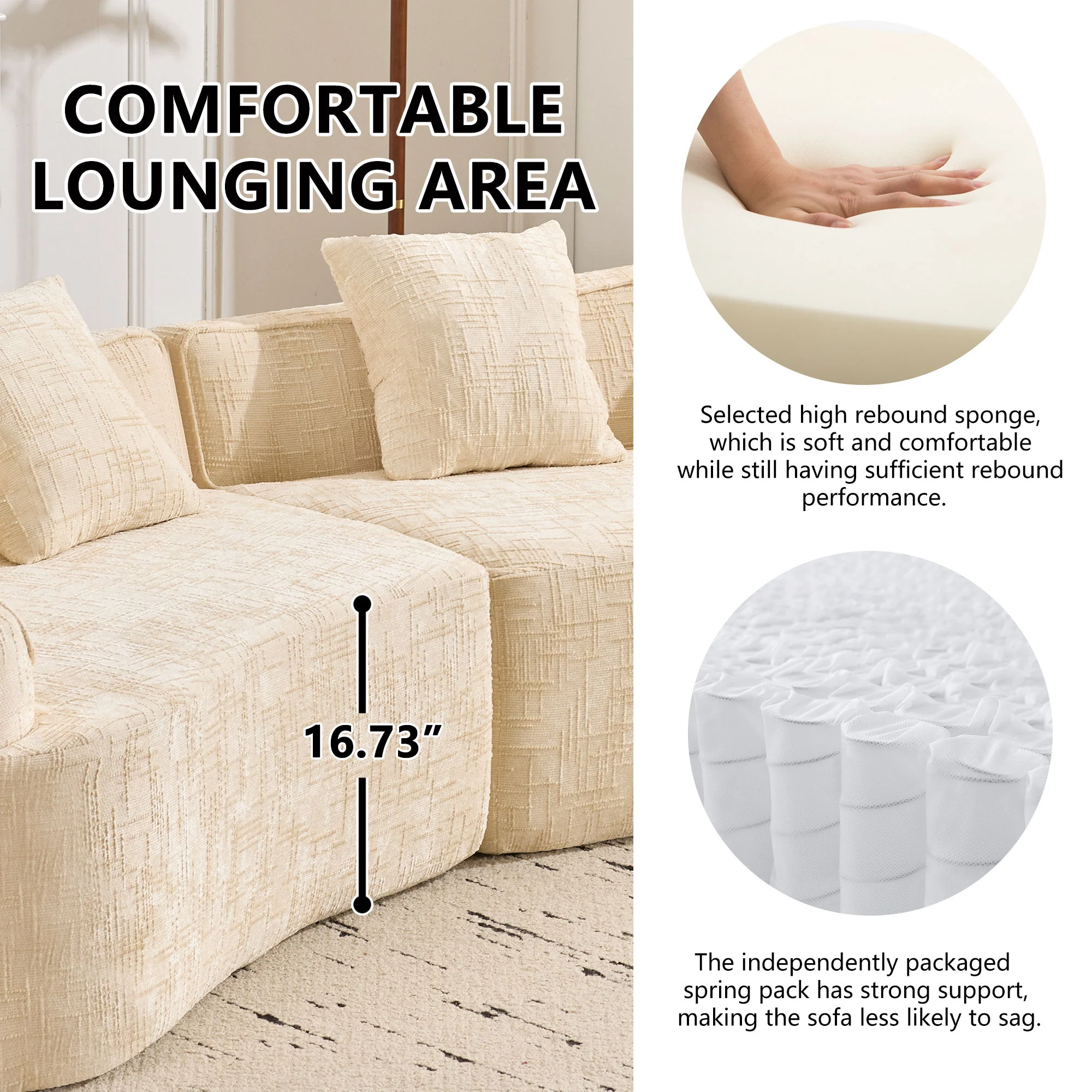 Curved Compressed Sofa, Nordic-Style Design For Living Room - Image 9