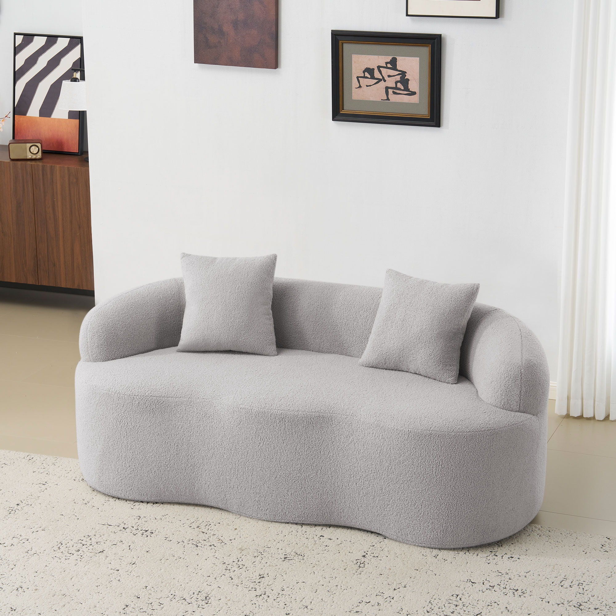 Curved Loveseat Sofa With Round Armrest - Image 15