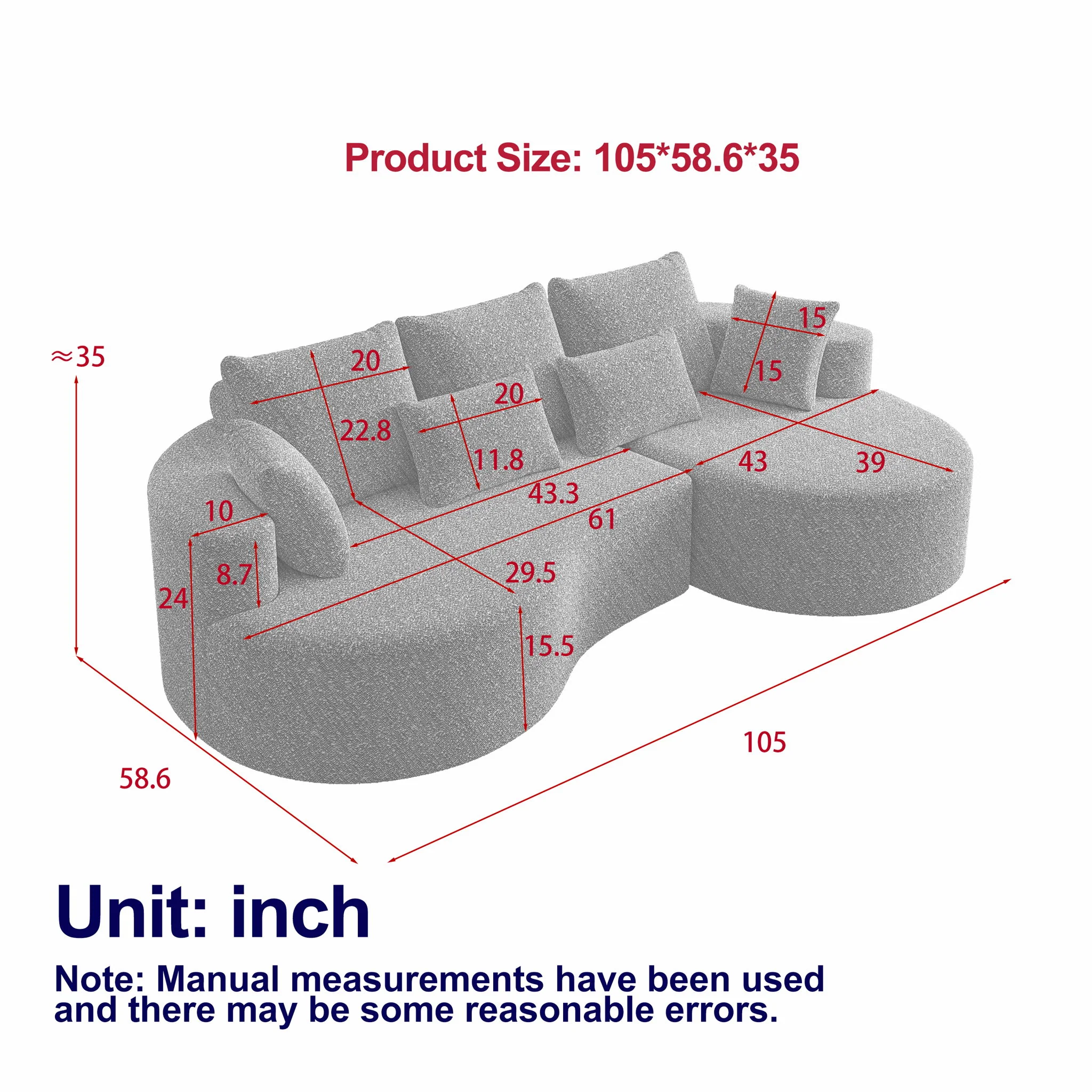 Curved Oversized Sectional Sofa With Extra Deep Seat - Image 28