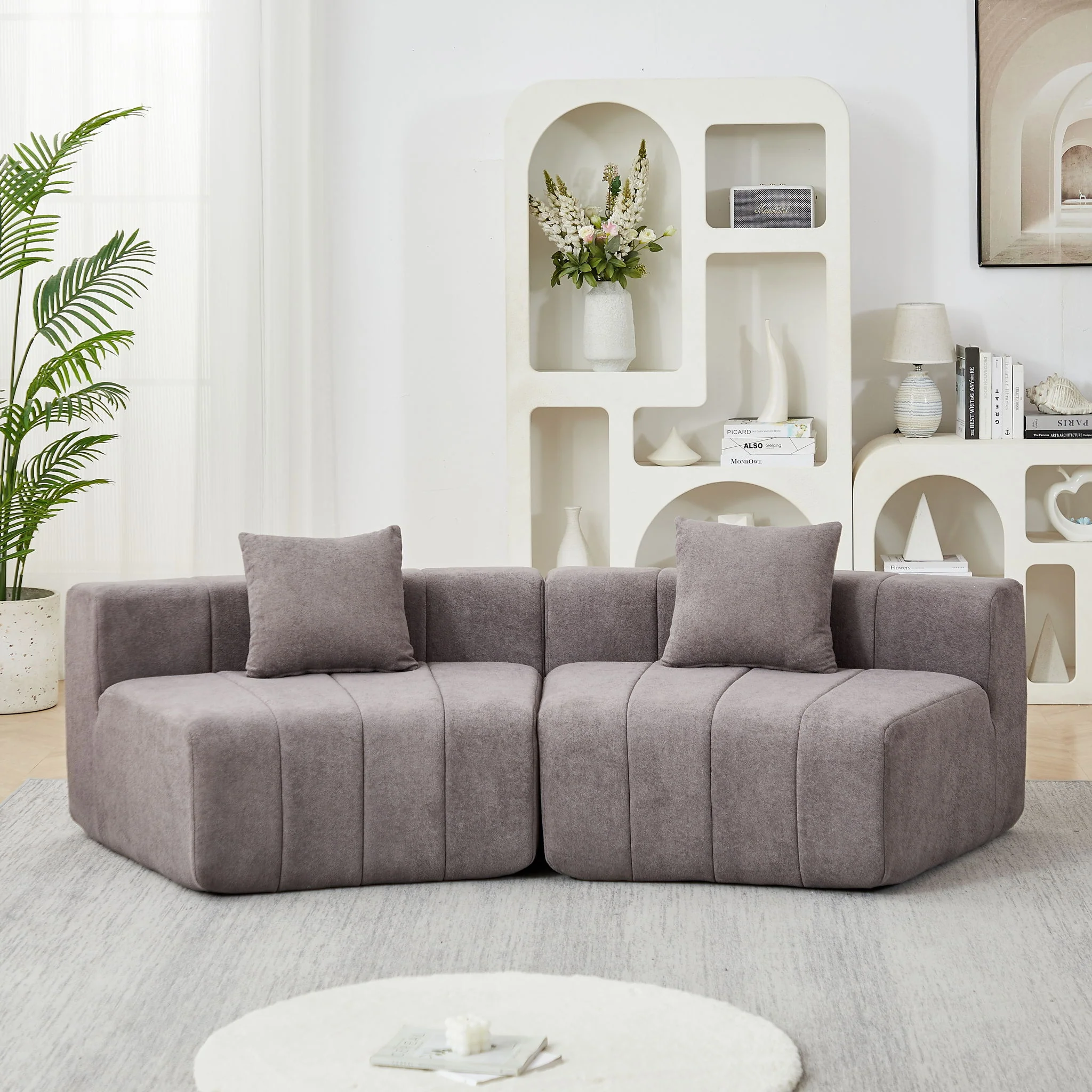 Curved Sectional Sofa With 2 Pillows For Living Room - Gray - Image 4